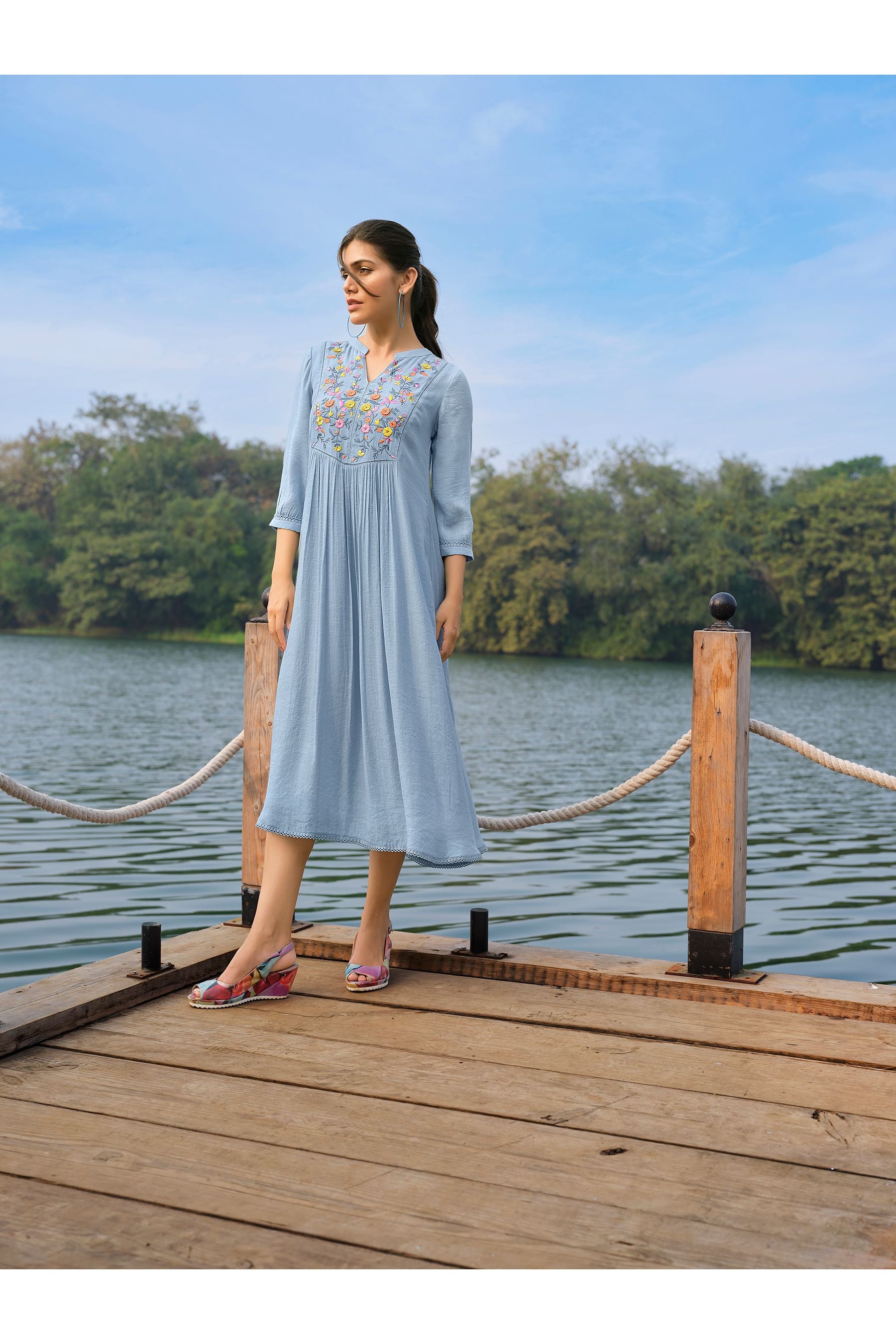 Sky Blue Embroidered Dress
