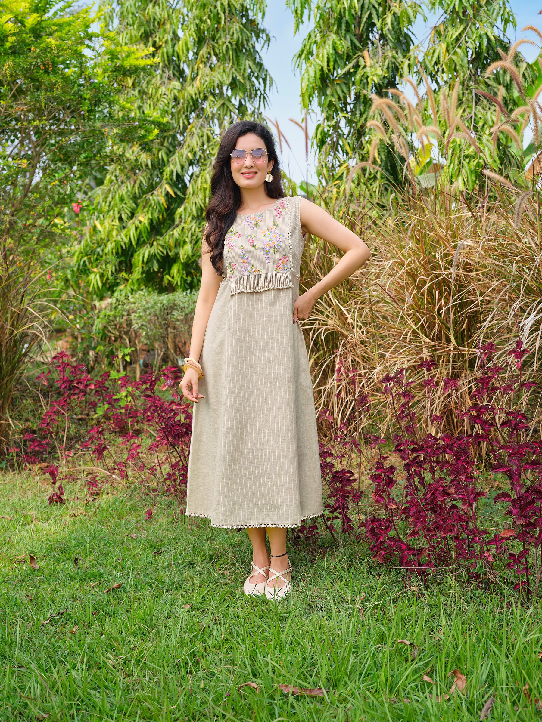 Beige Embroidered Dress