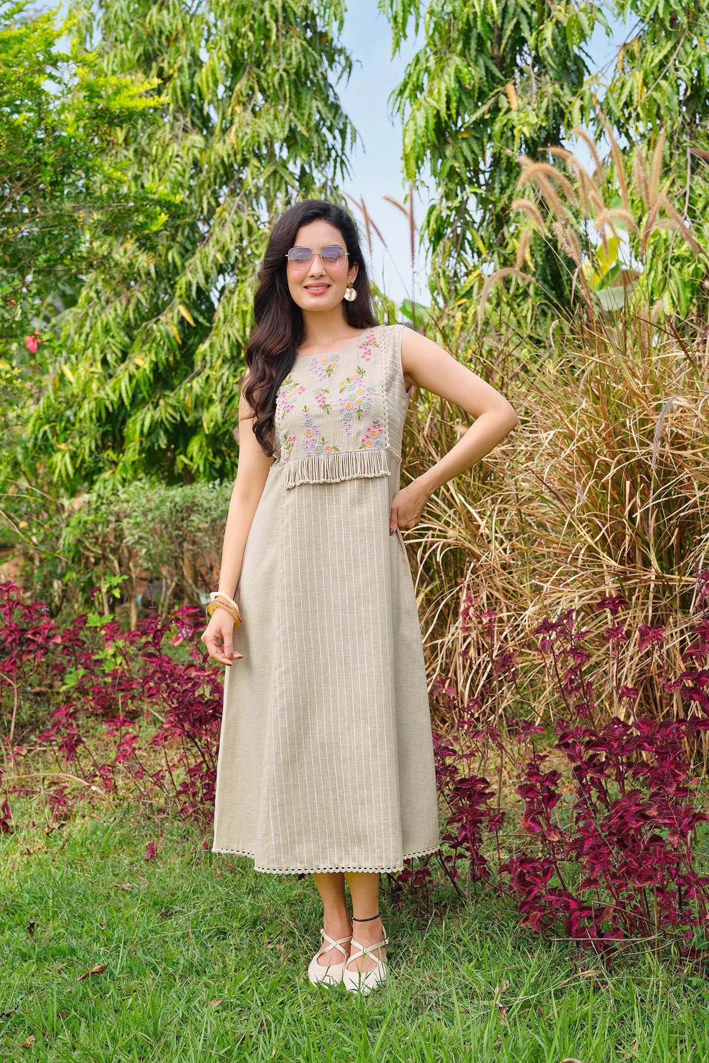 Beige Embroidered Dress