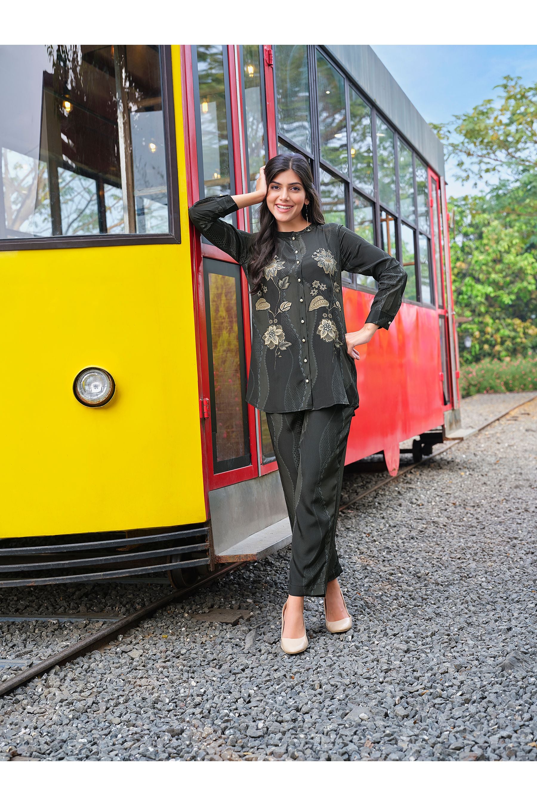 Olive Embroidered Co-ord Set