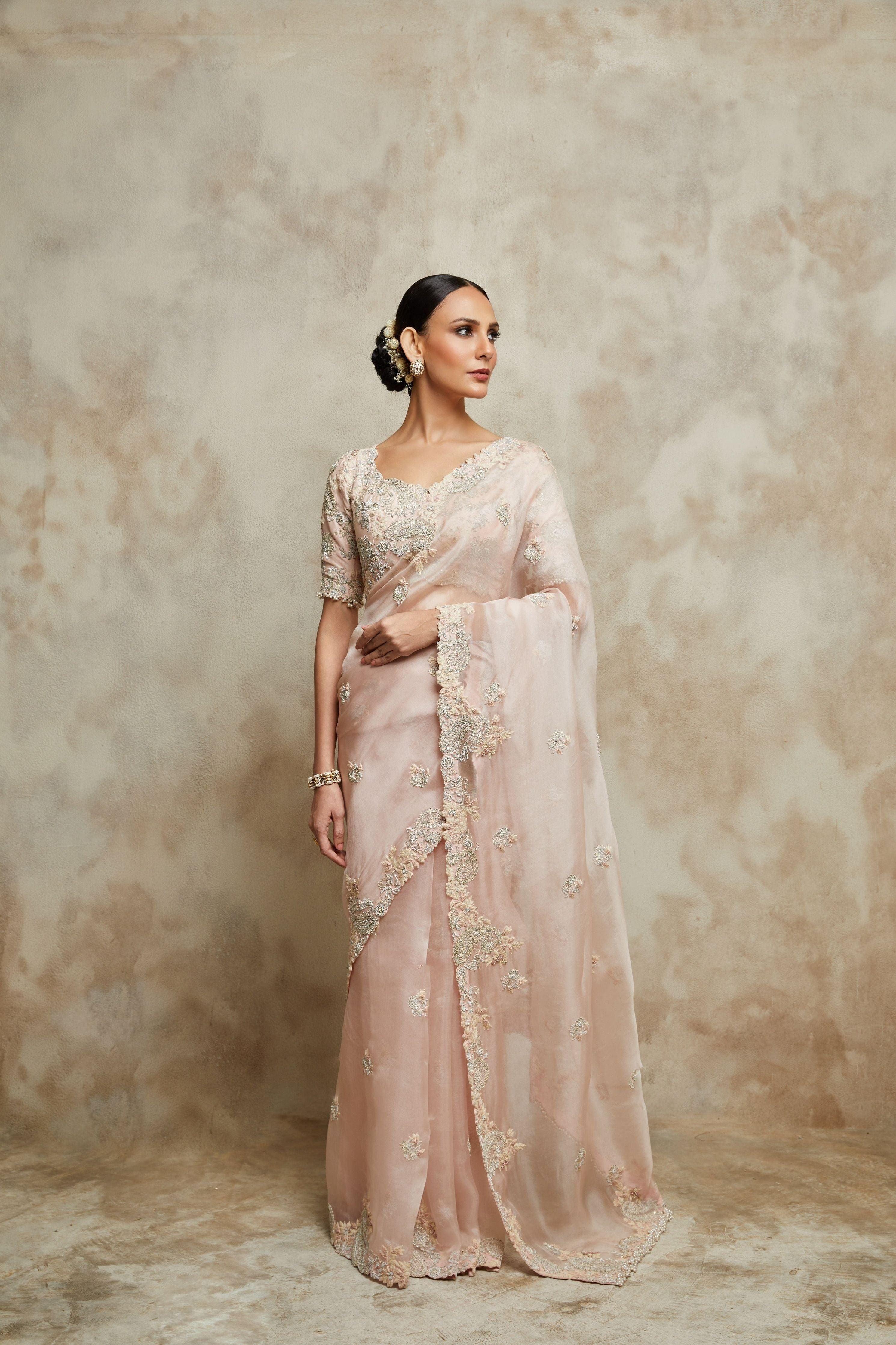 Falmingo Organza Saree with Silk Blouse  Mokshaa