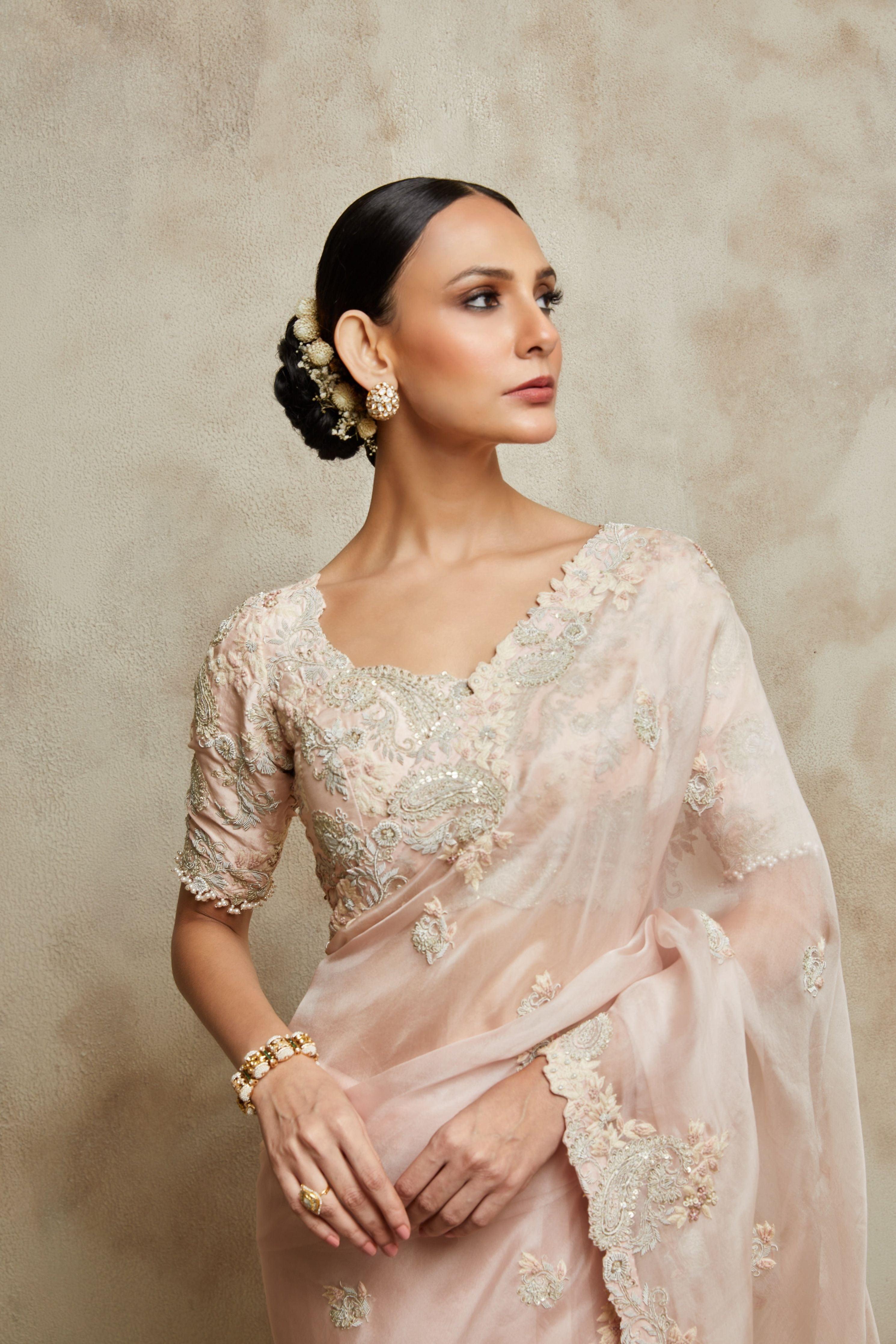 Falmingo Organza Saree with Silk Blouse  Mokshaa