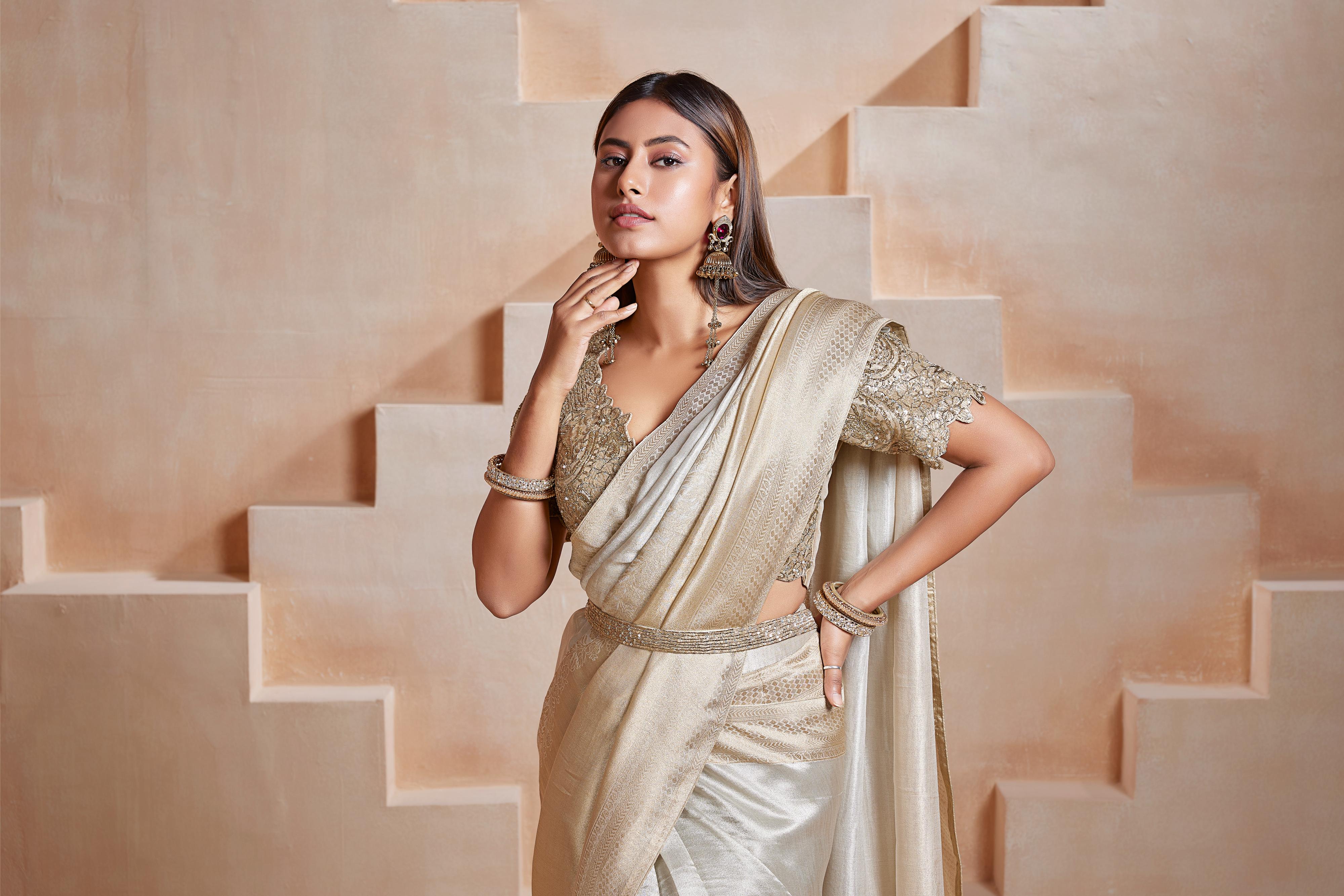 Champagne Gold Tissue Saree