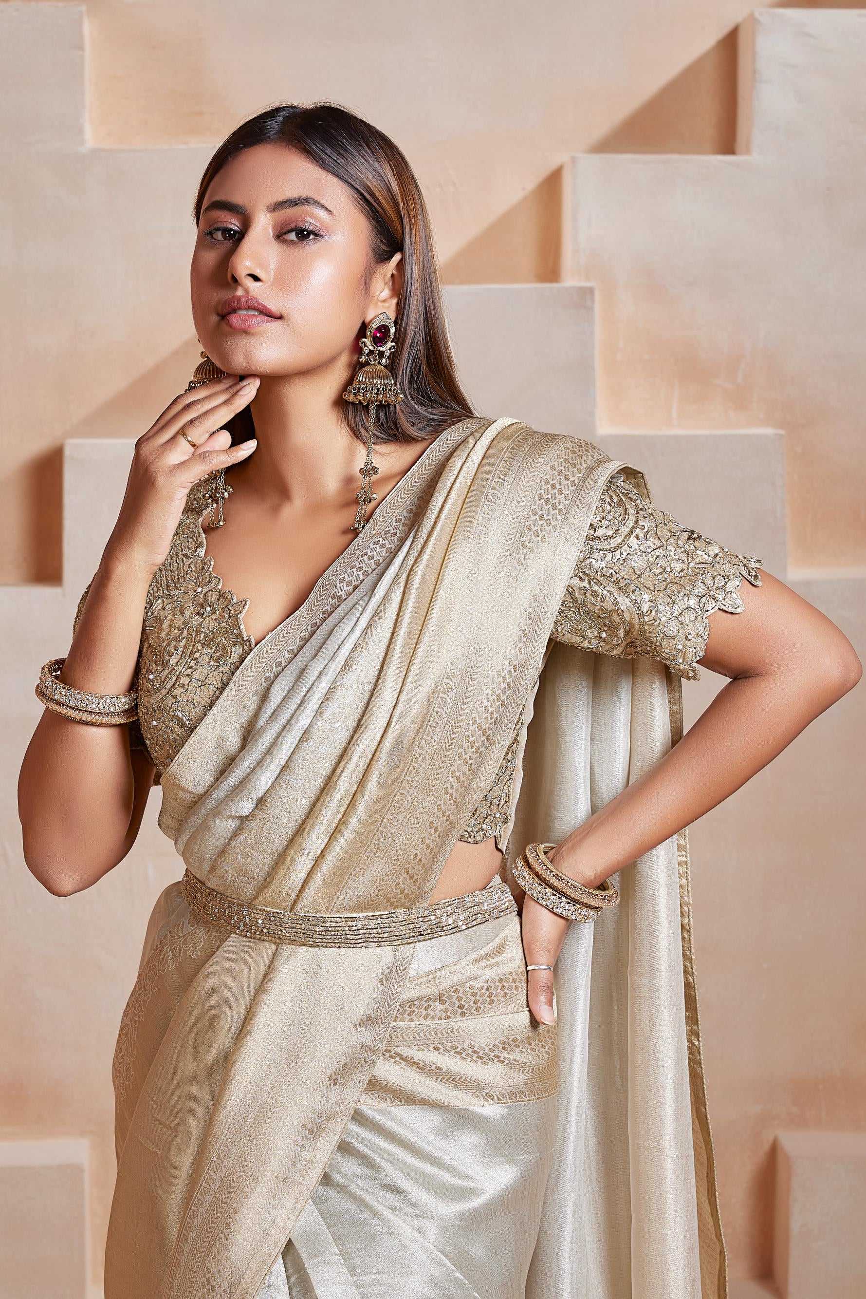Champagne Gold Tissue Saree