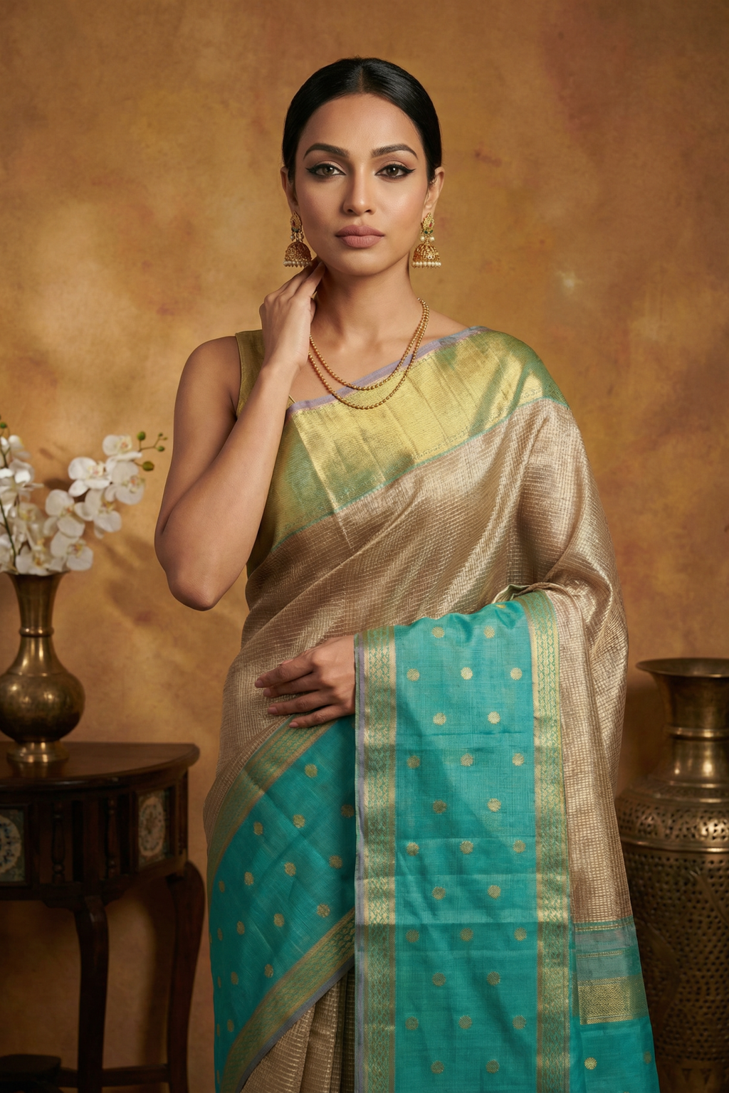 Silver Kanchivaram Kora Tissue Saree