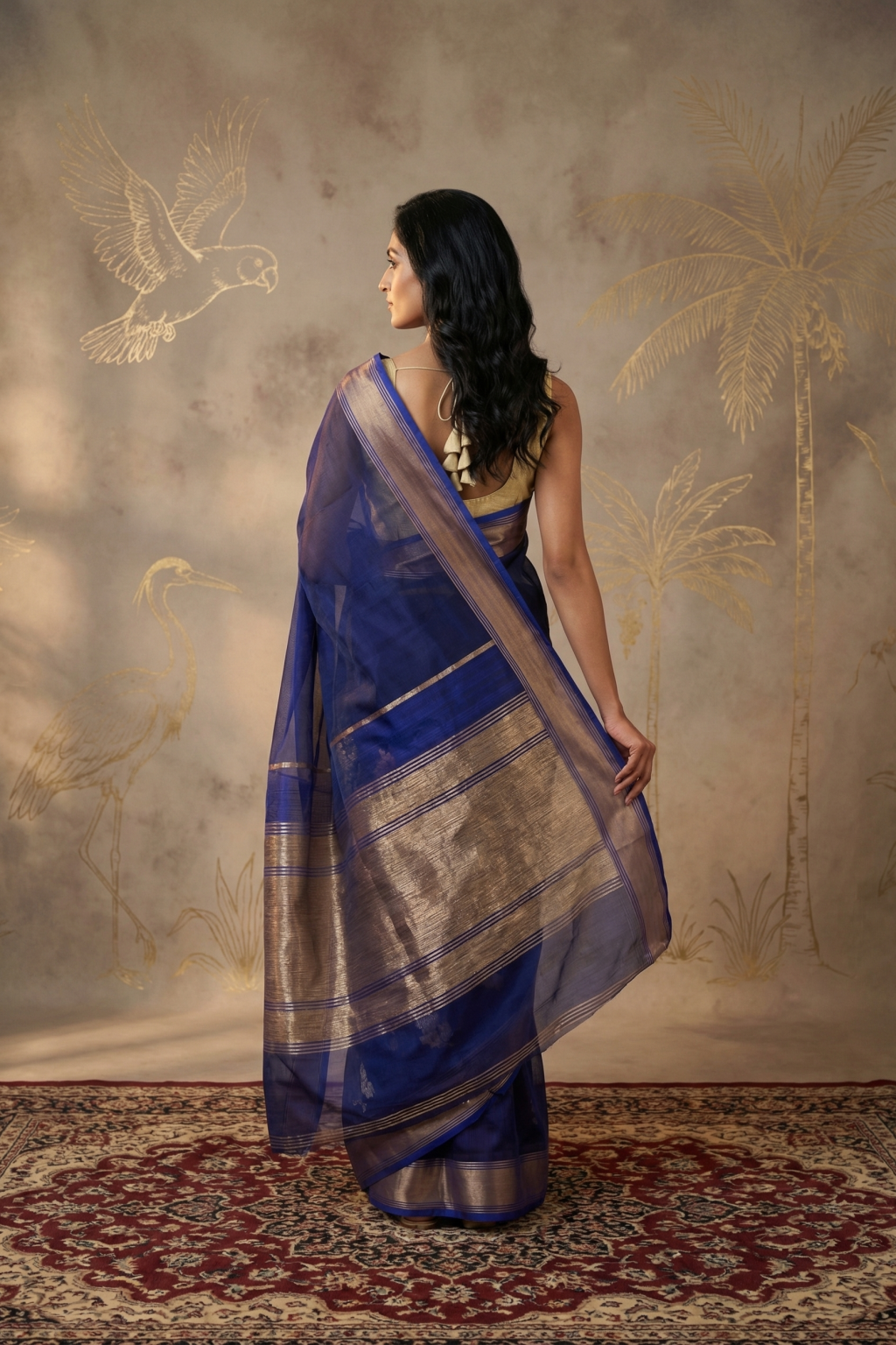 Ink Blue Banarasi Kora Silk Saree