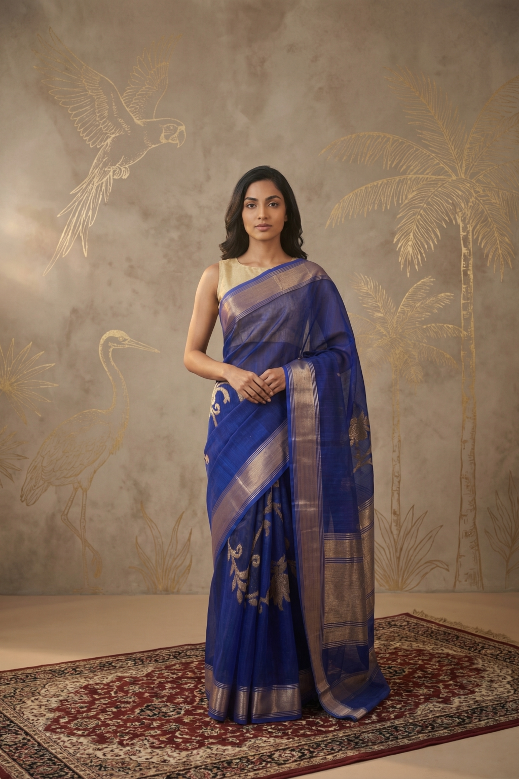 Ink Blue Banarasi Kora Silk Saree