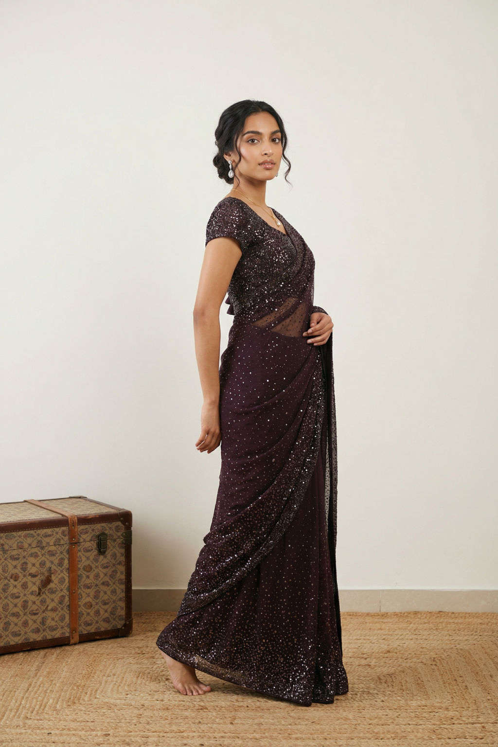Dark Purple Net Saree