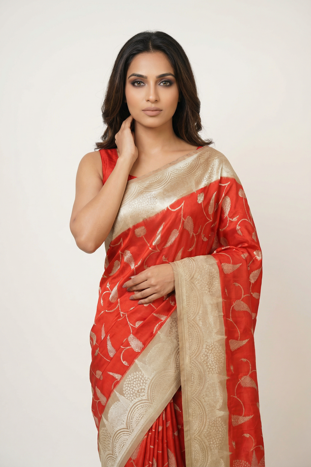 Red Banarasi Semi Silk Saree