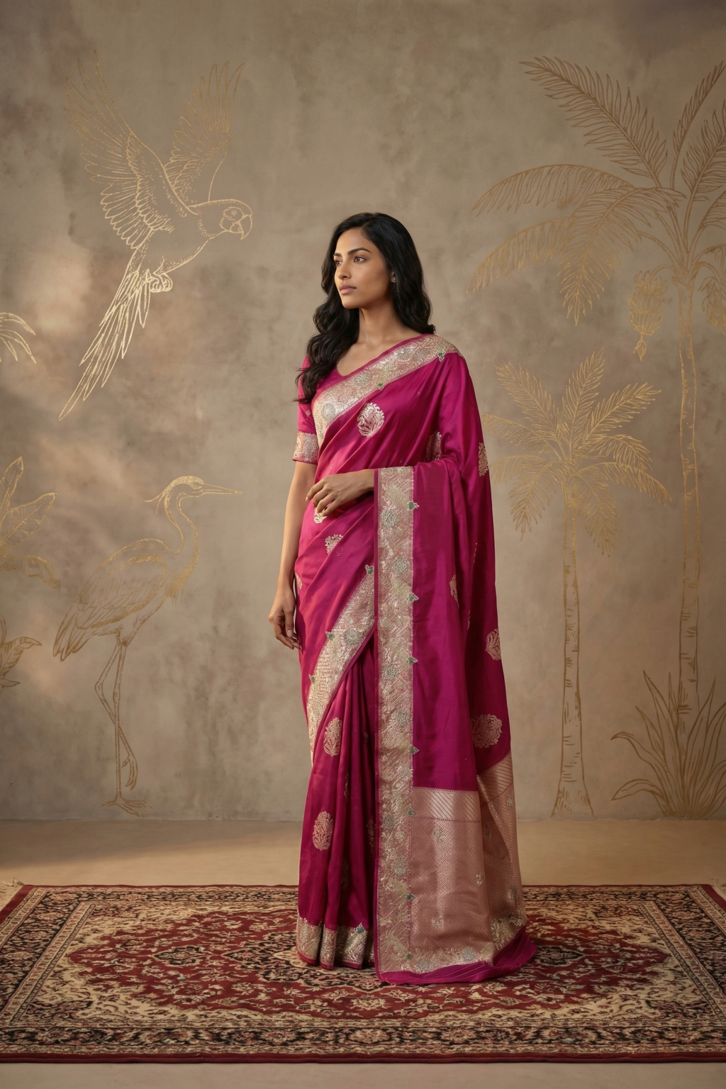 Magenta Pink Banarasi Silk Saree