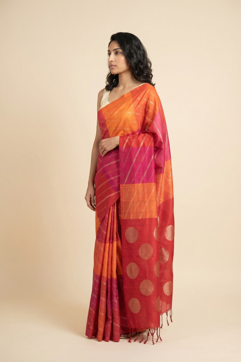 Multicolor Soft Silk Saree with Zari Stripes