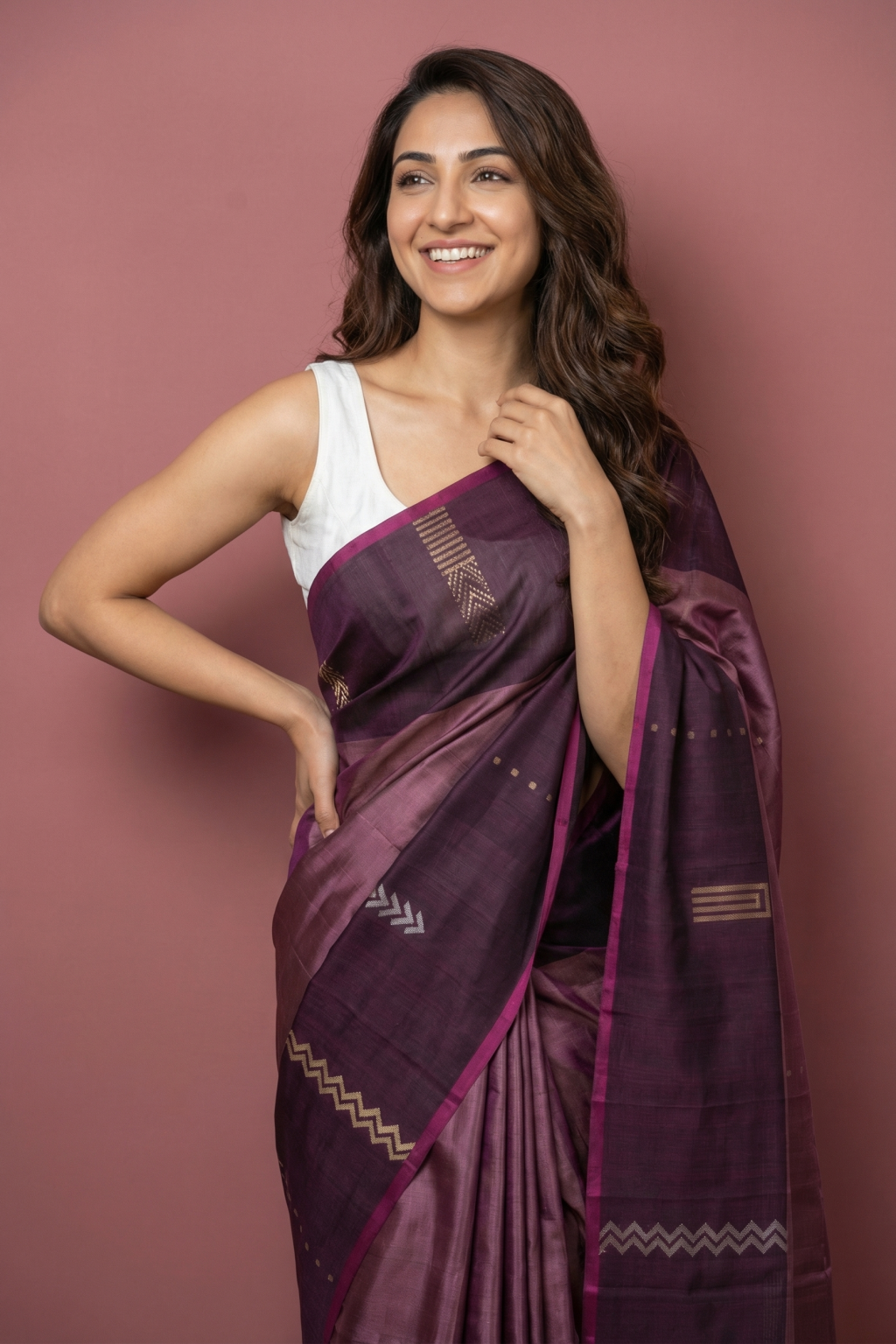 Dust Pink Soft Silk Saree with Fancy Butta & Contrast Border