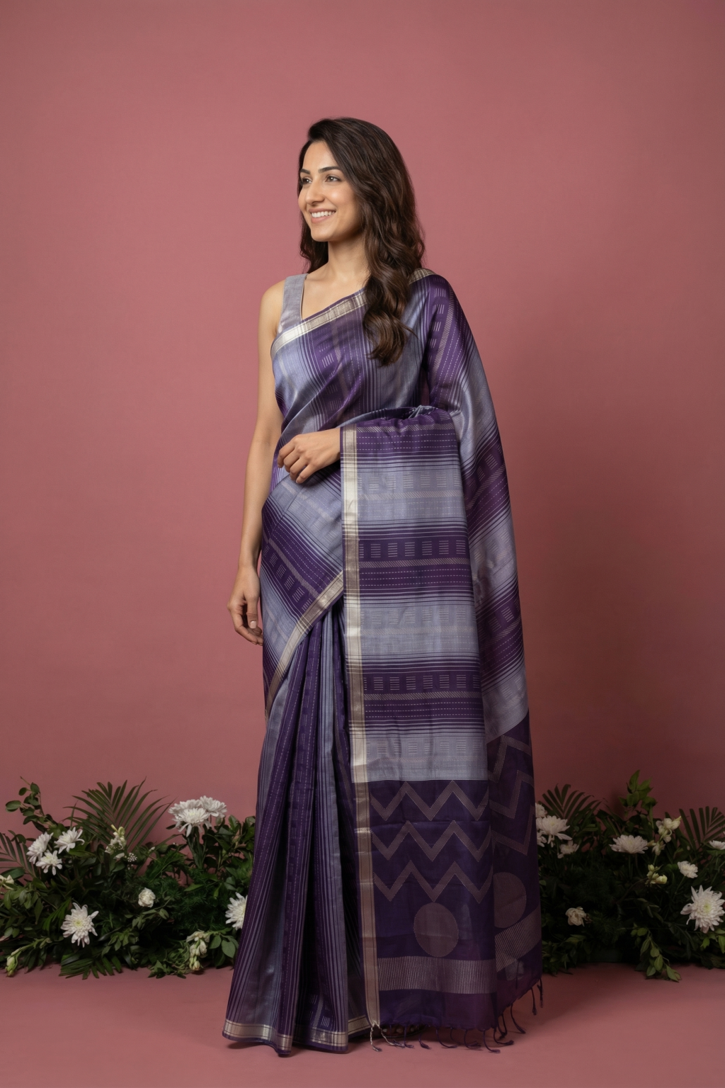 Purple Soft Silk Saree with Fancy Zari Weaving