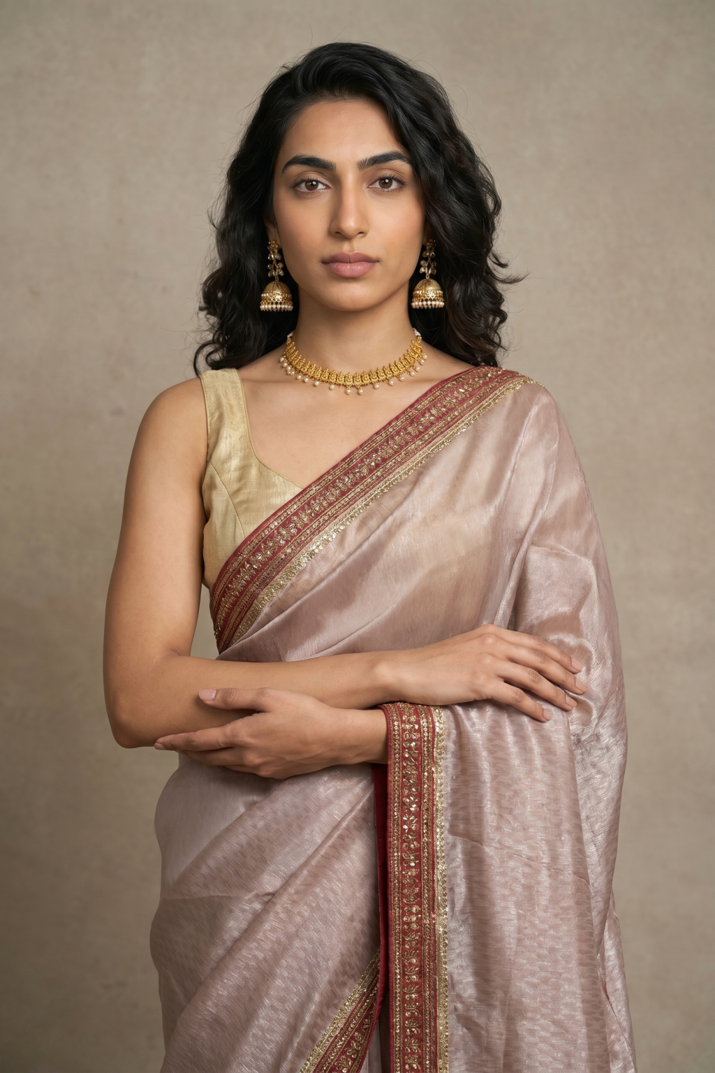 Onion Pink Banaras Handloom Tissue Saree