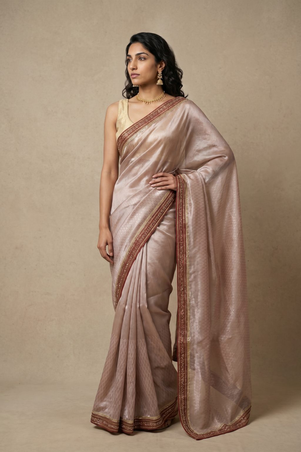 Onion Pink Banaras Handloom Tissue Saree