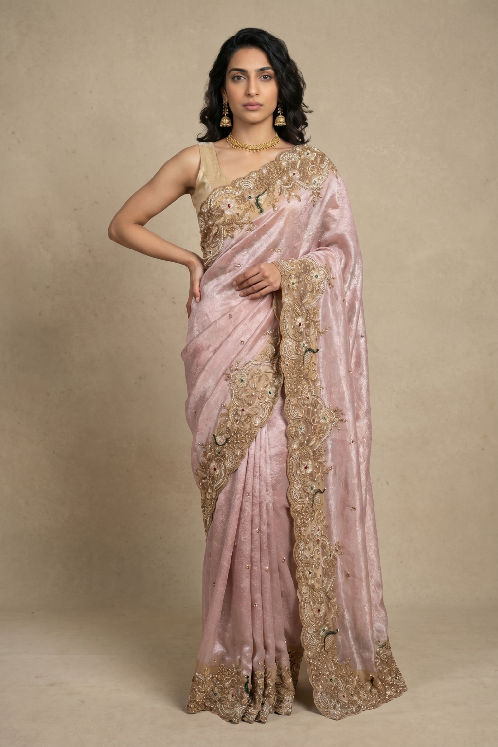Onion Pink Banaras Handloom Tissue Saree