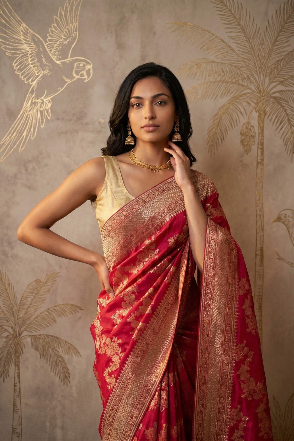 Rani Pink Banarasi Crepe Saree