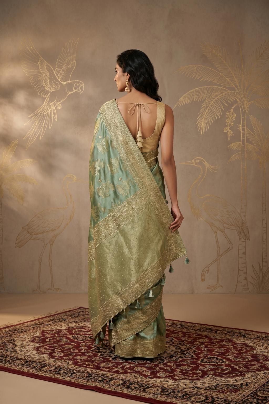 Mint Green Banarasi Satin Saree