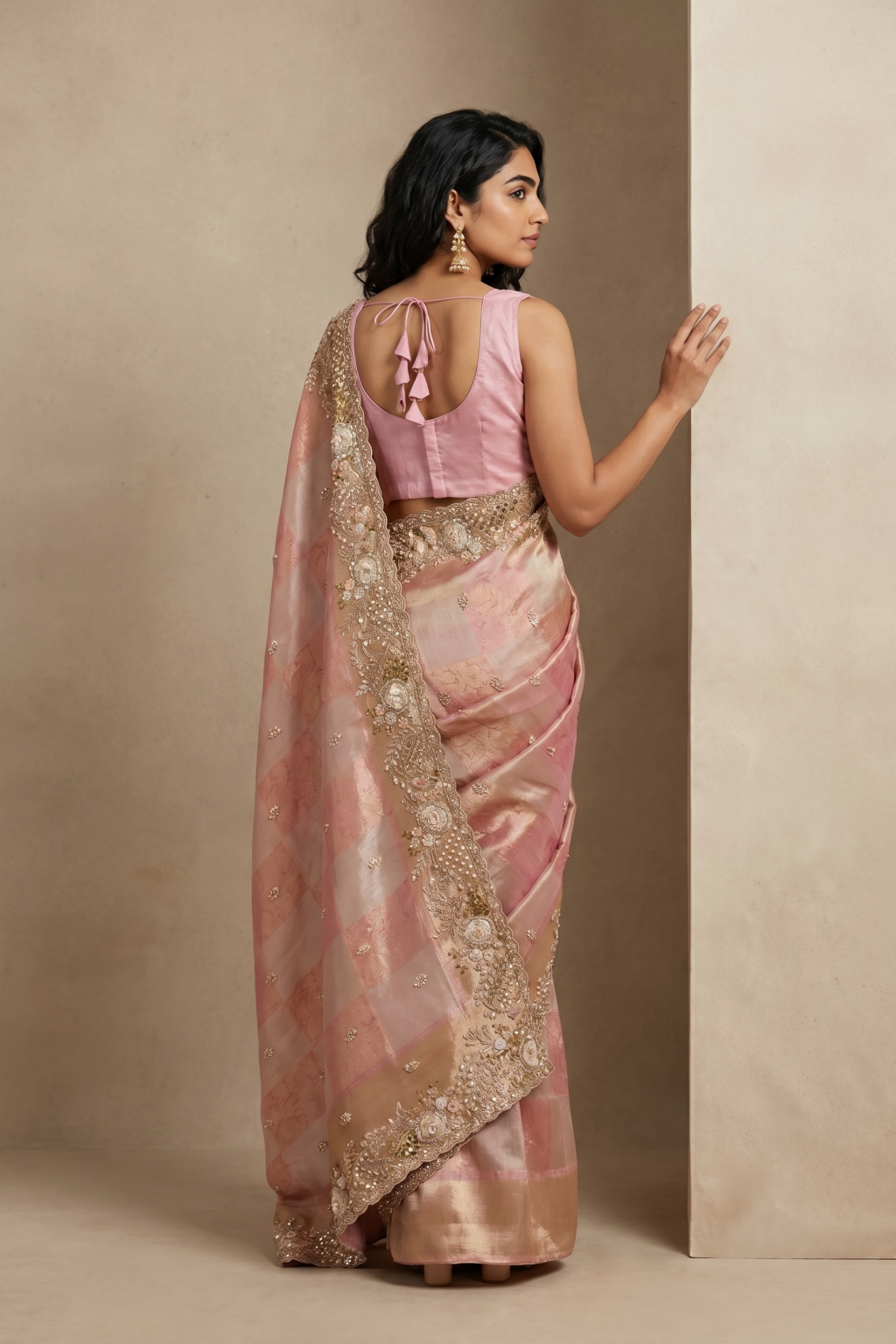 Light Peach Banarasi Georgette Saree
