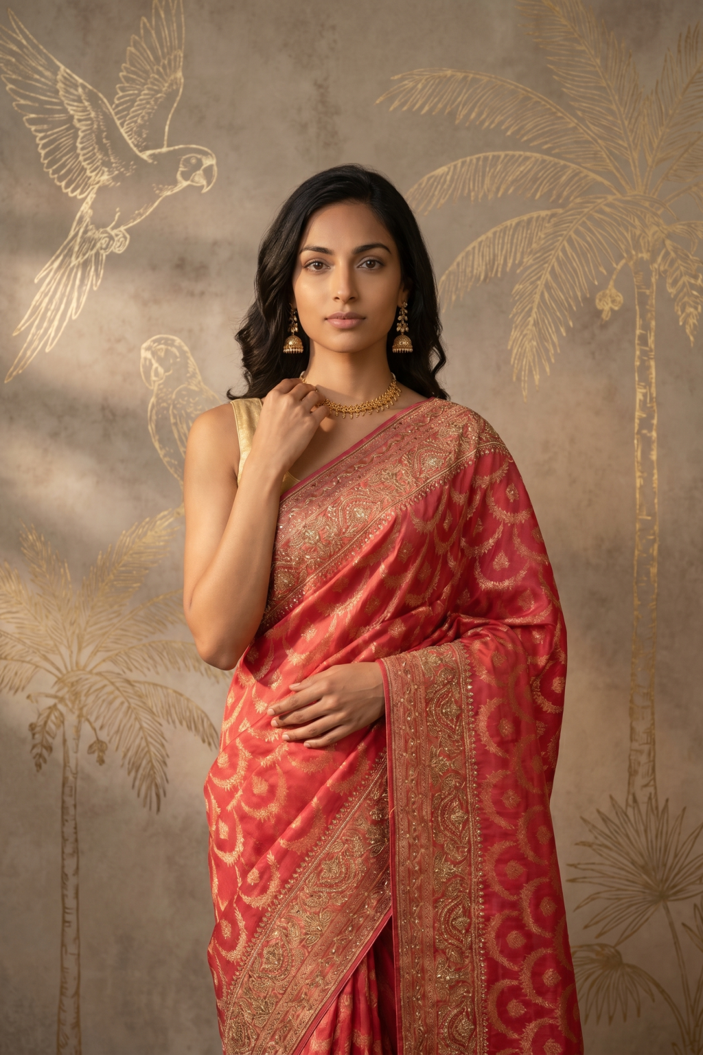 Carrot Banarasi Crepe Saree