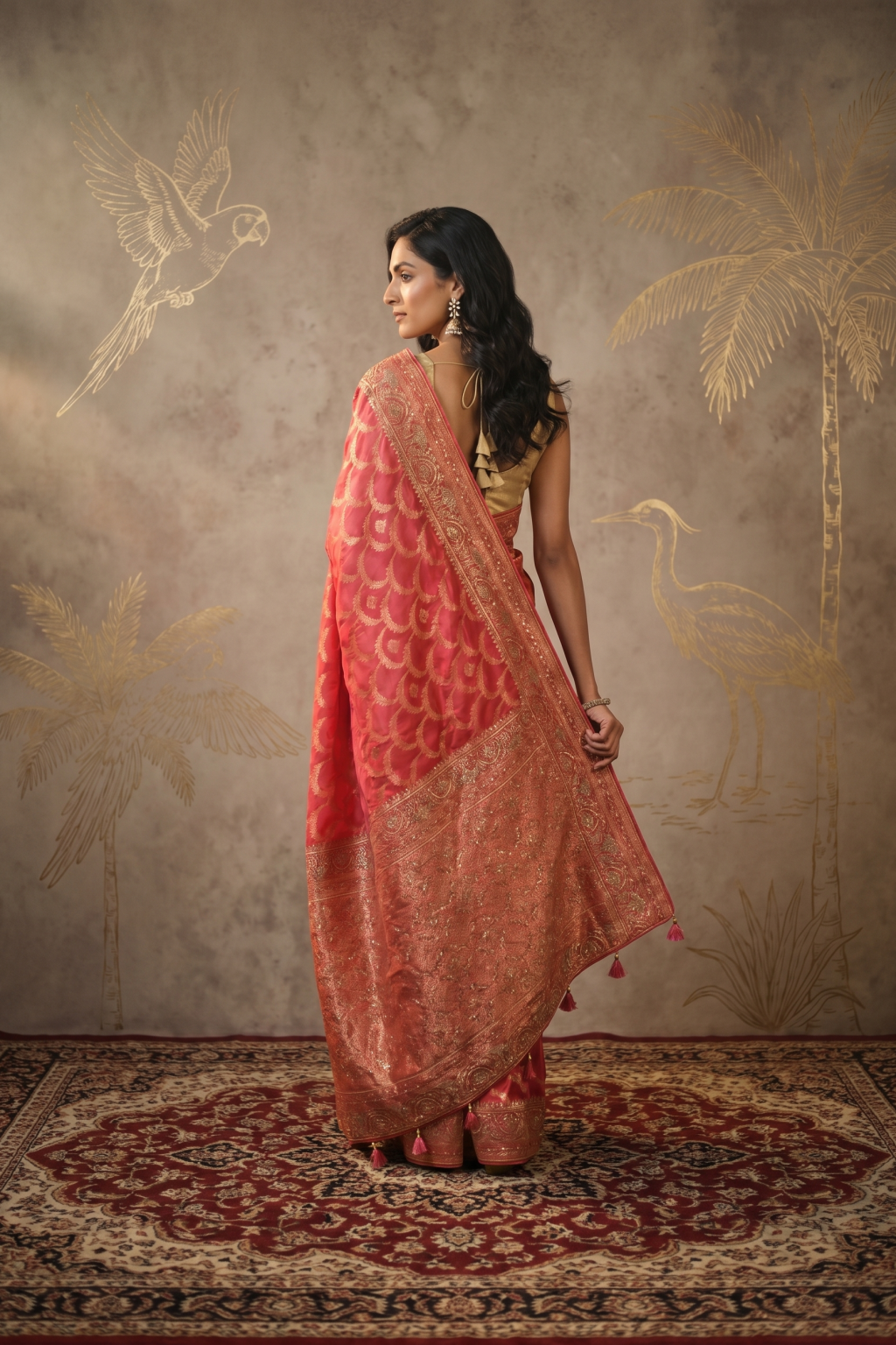 Carrot Banarasi Crepe Saree