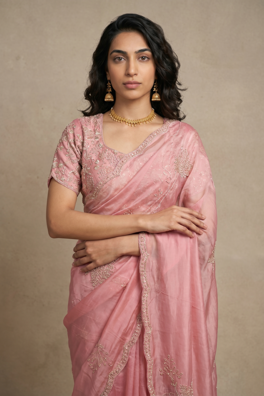 Rose Pink Silk Georgette Saree