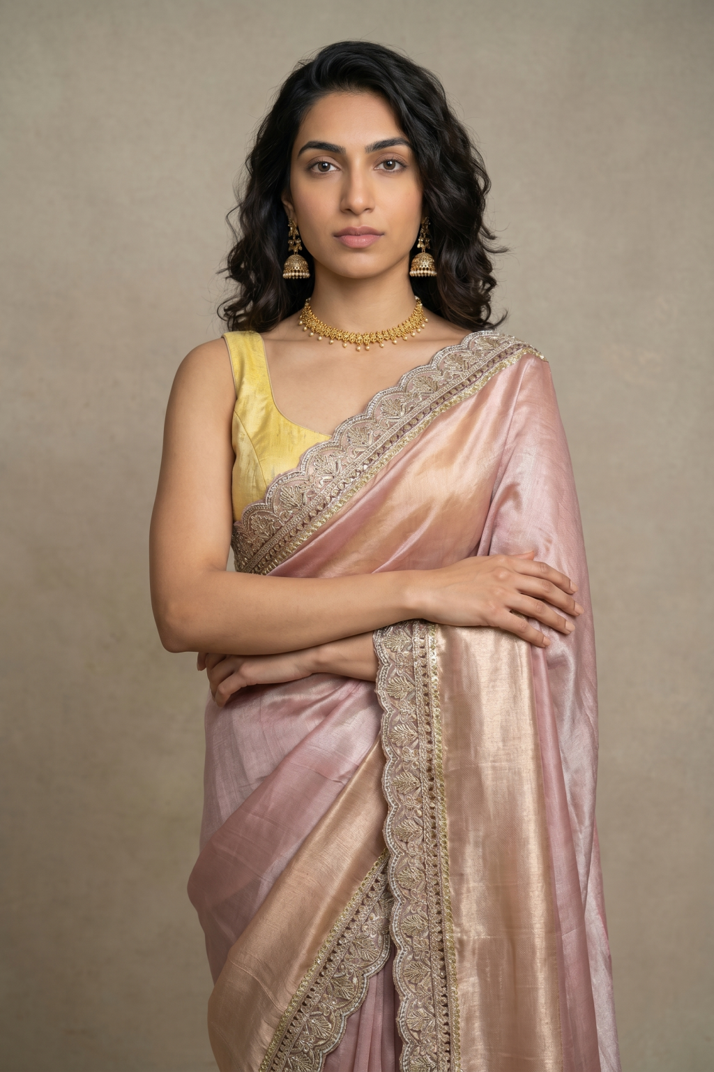 Peach Banaras Handloom Tissue Saree