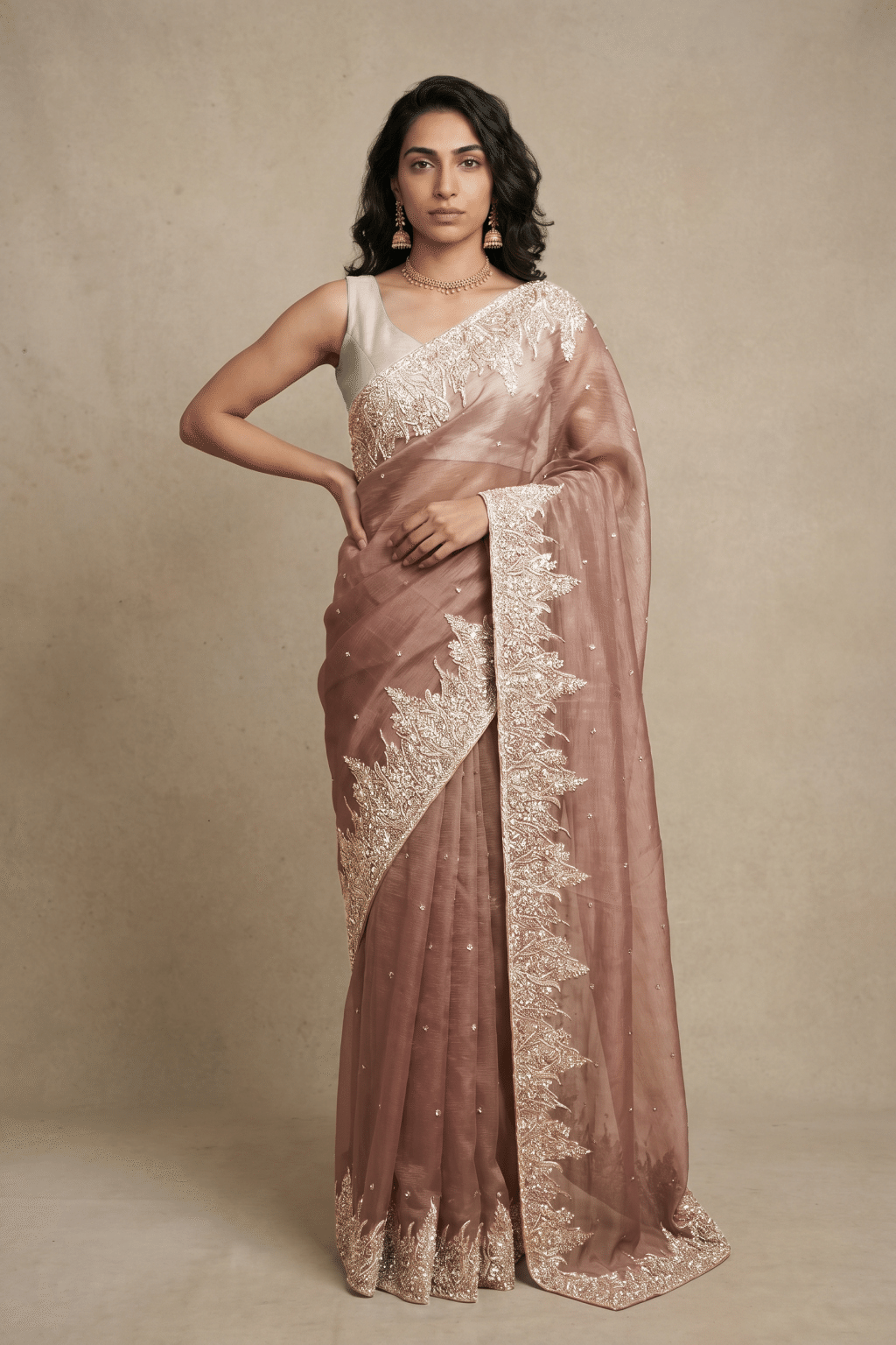 Onion Pink Crush Tissue Saree