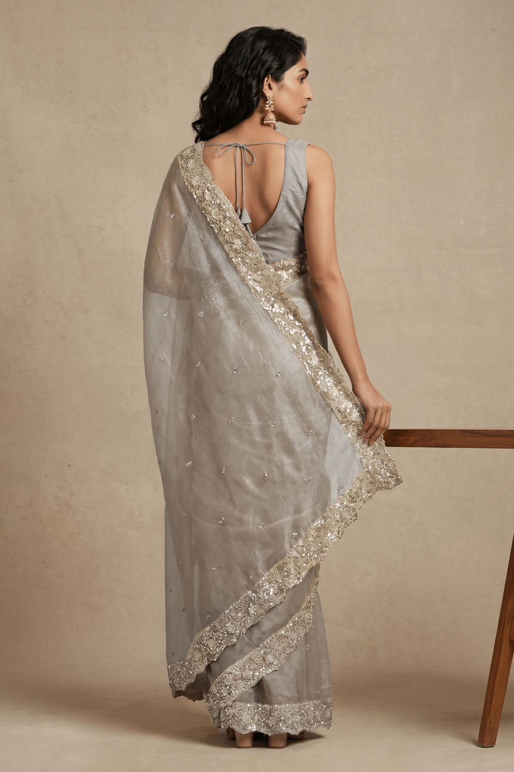 Light Gold Crush Tissue Saree