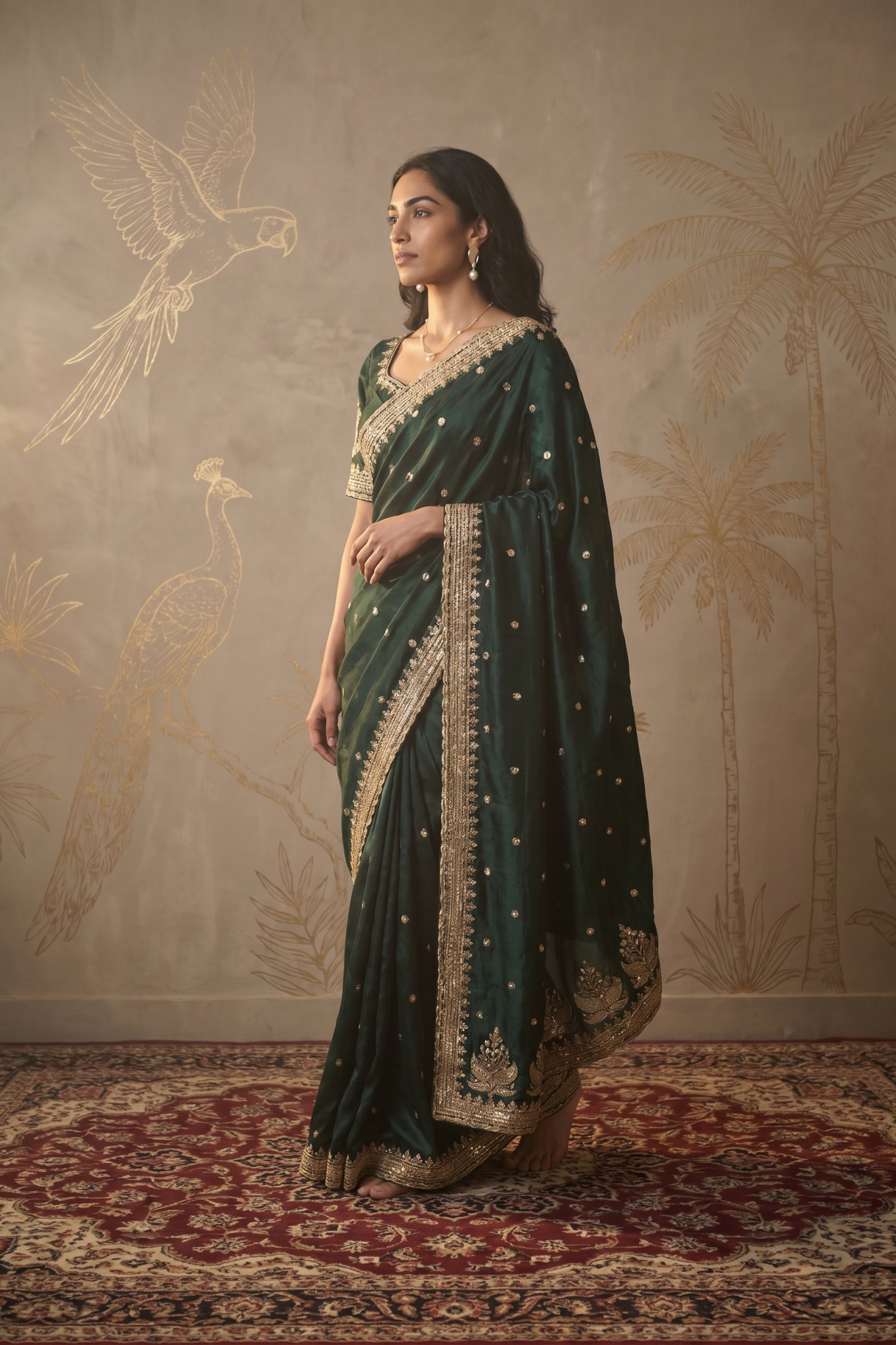 Bottle Green Handloom Silk Saree