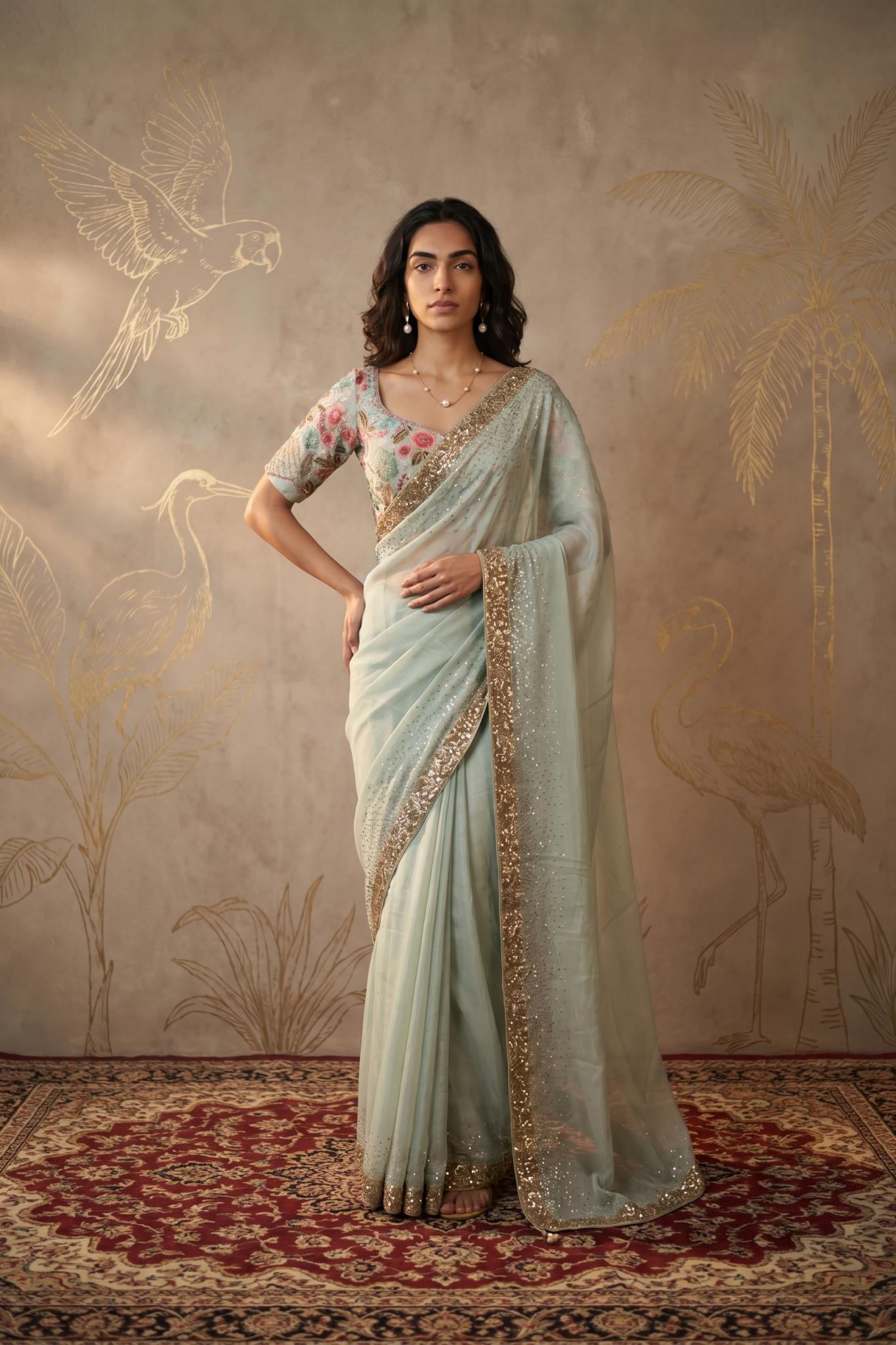 Light Green Satin Saree