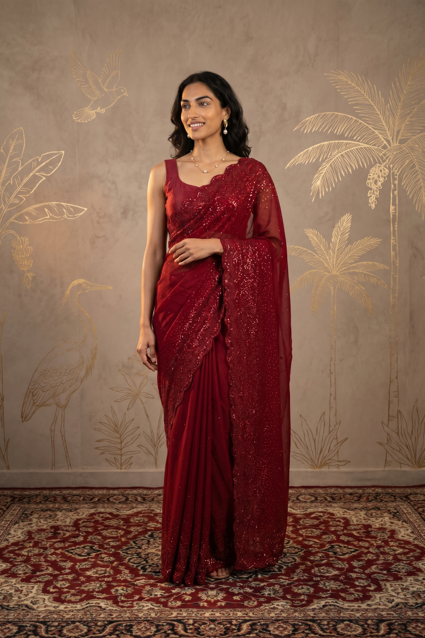 Red Satin Saree