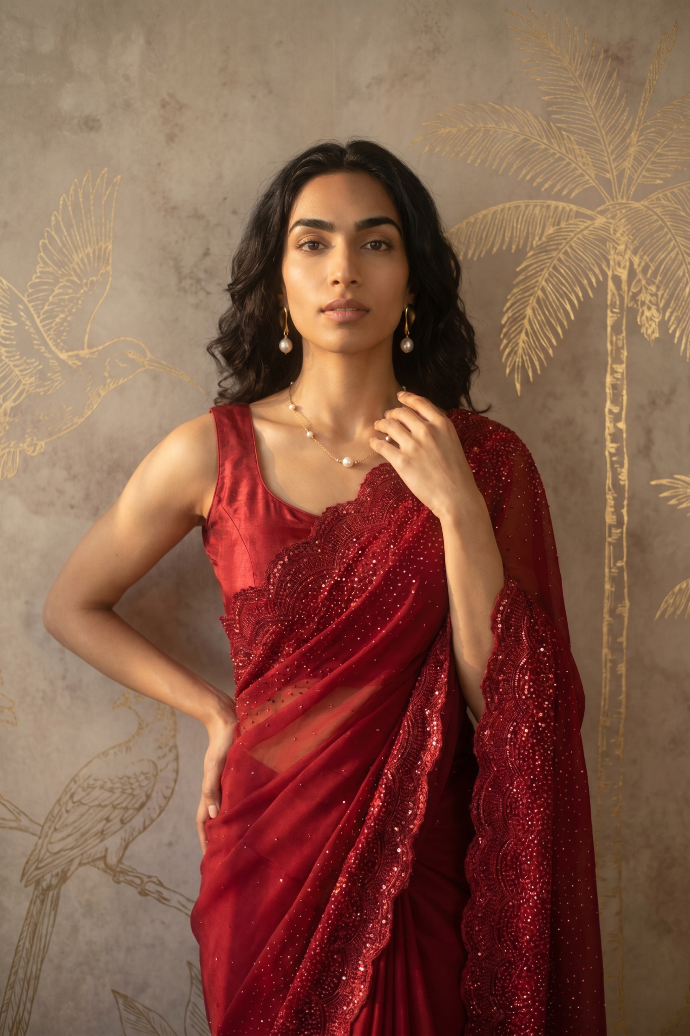 Red Satin Saree