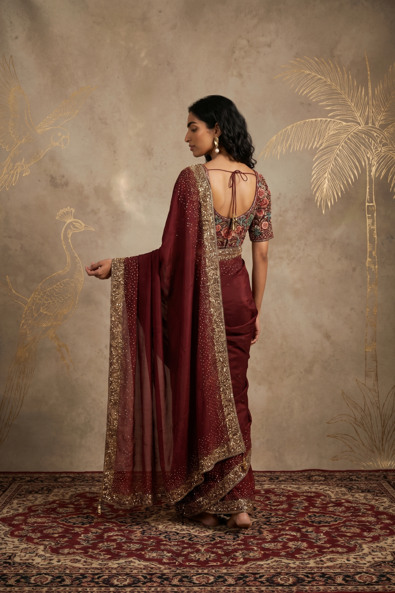 Maroon Satin Saree