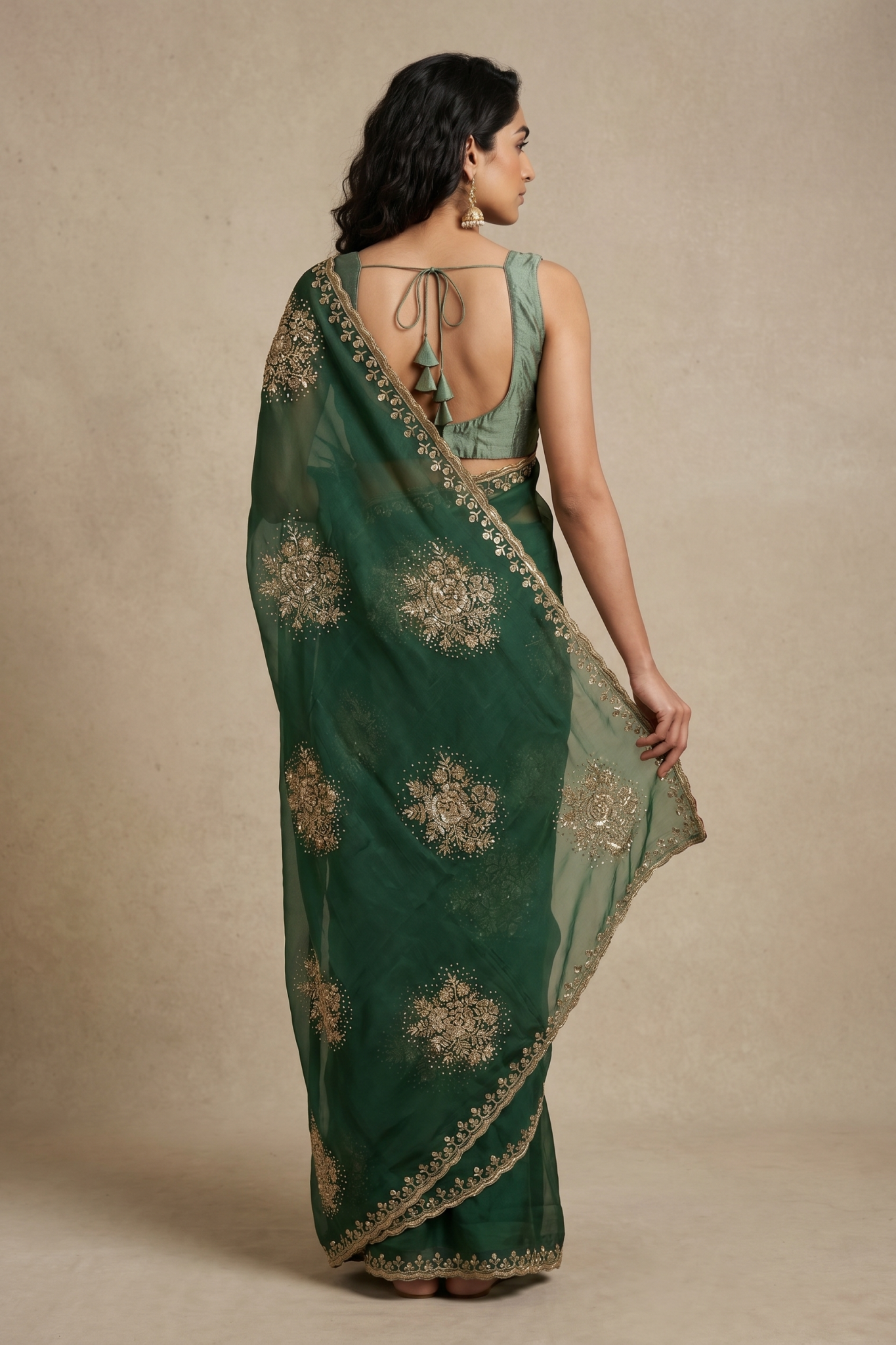 Emerald Green Organza Saree