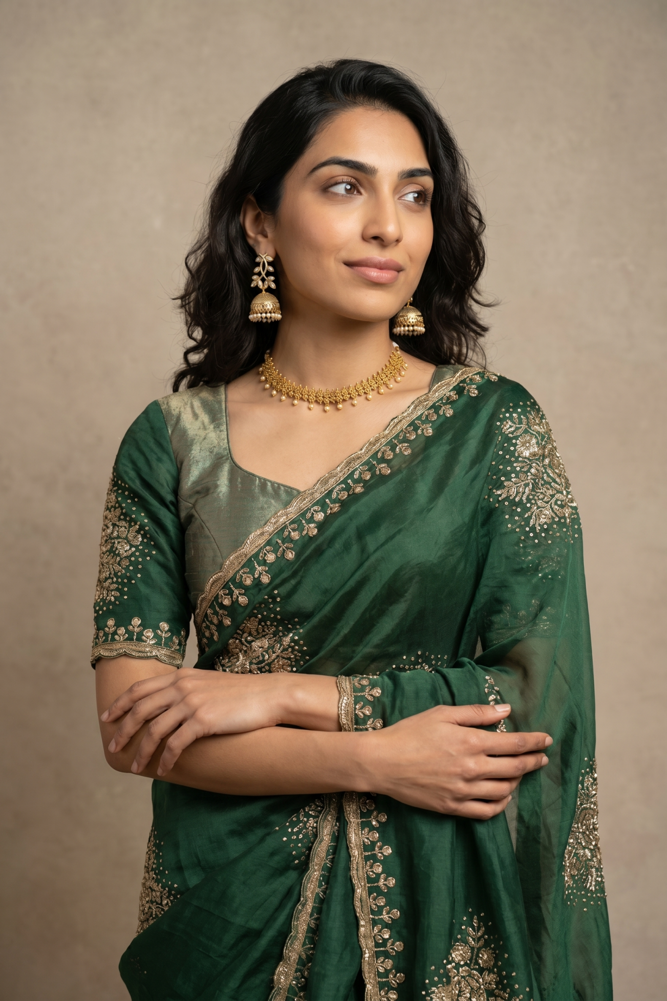 Emerald Green Organza Saree