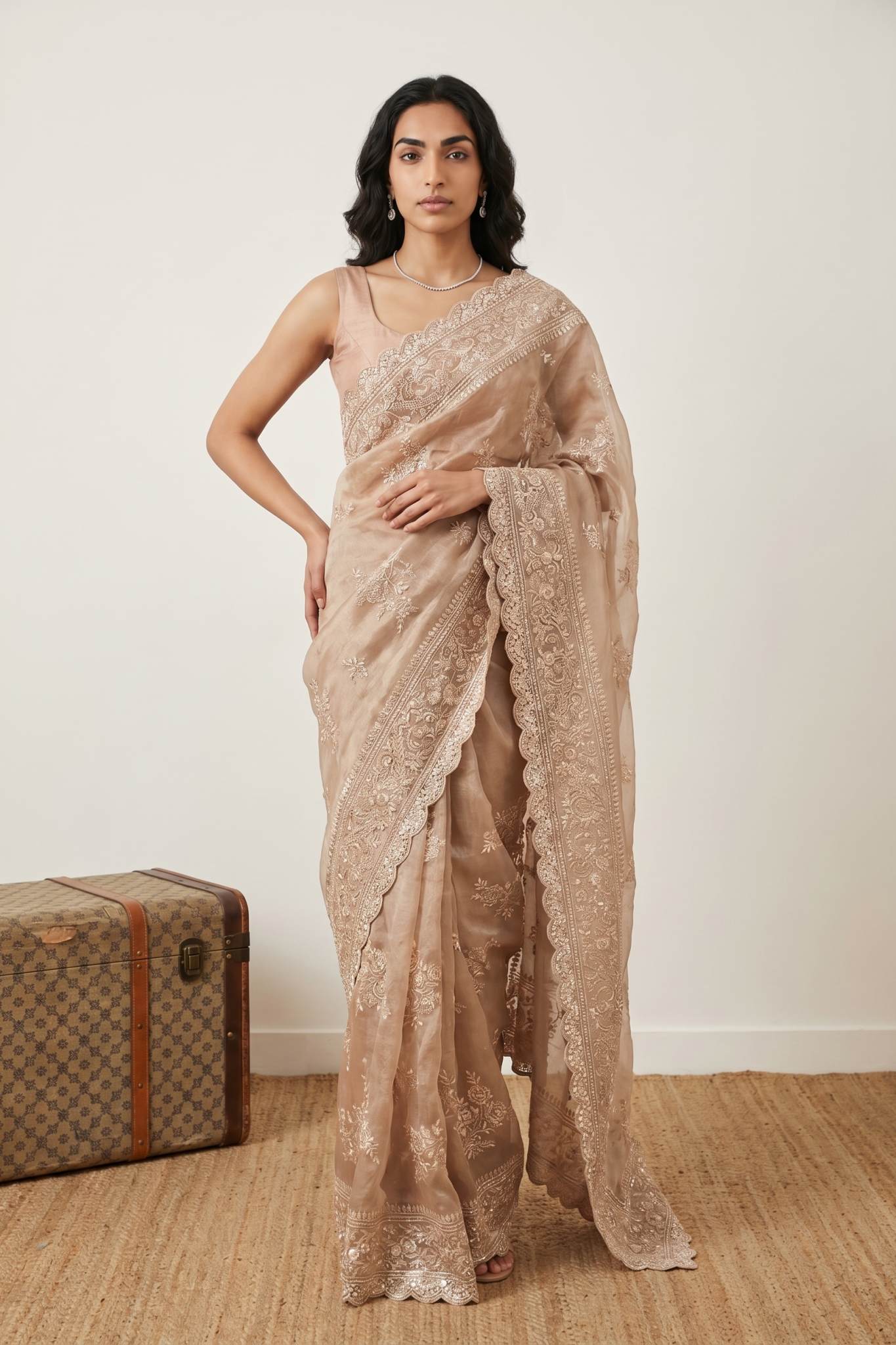 Champagne Gold Silk Tissue Saree