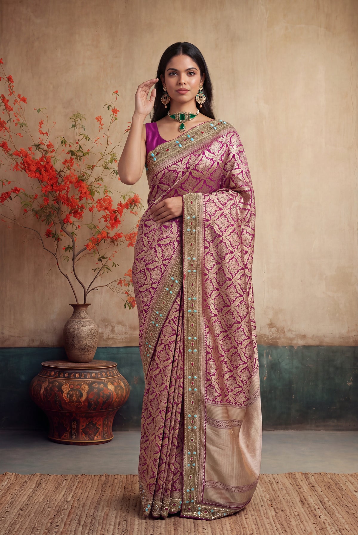 Magenta Banarasi Silk Saree
