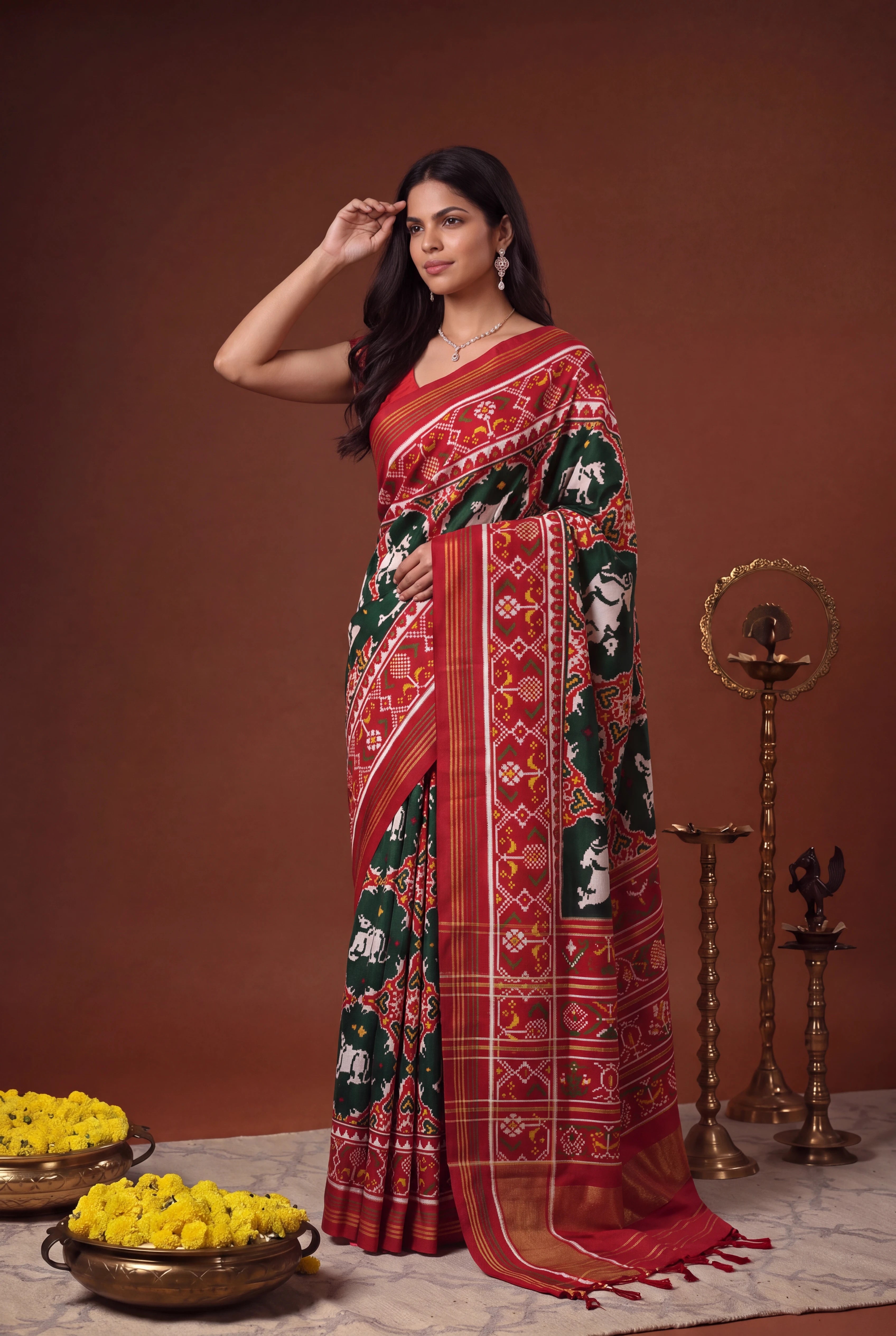 Bottle Green Pattan Patola Silk Saree