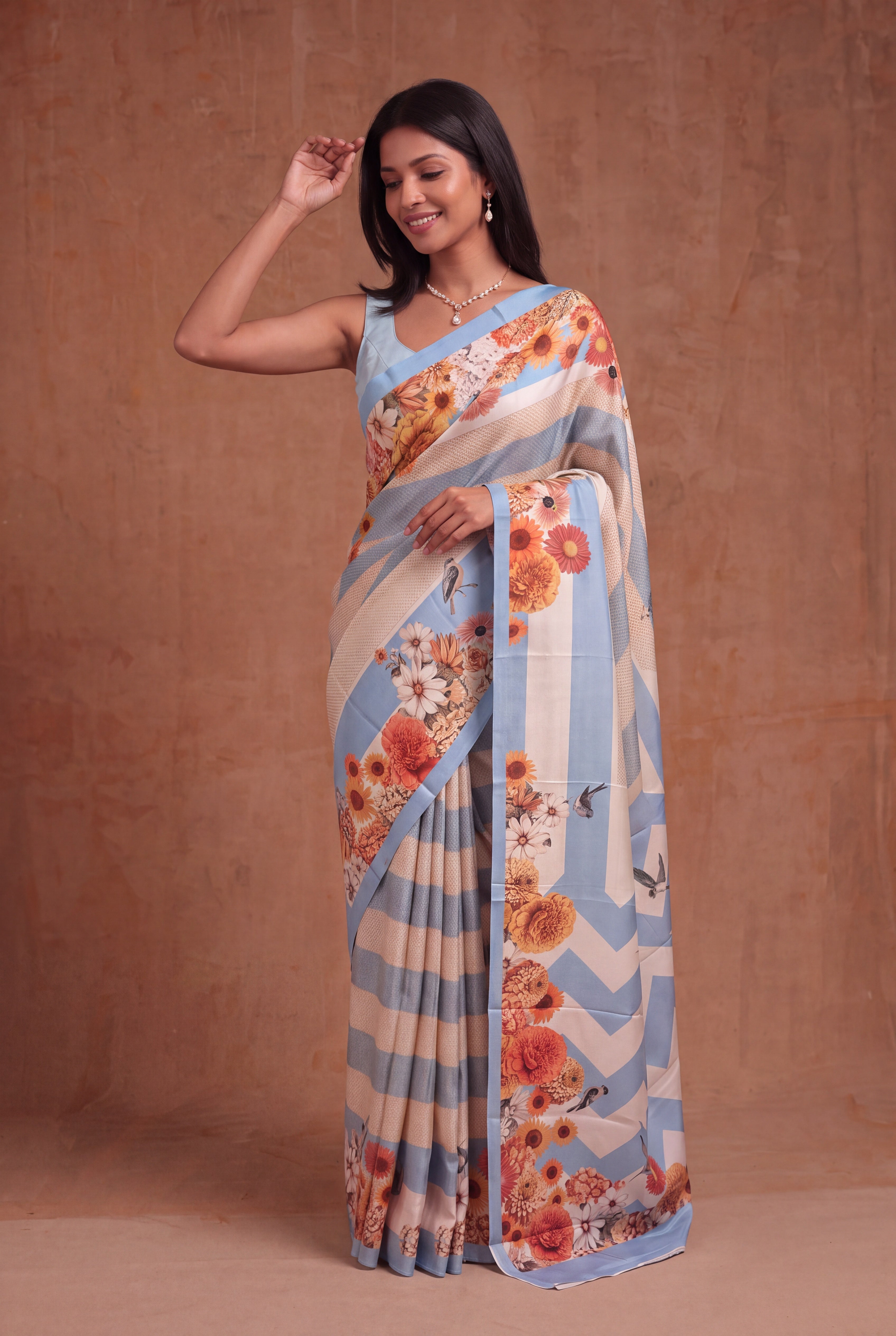 Ice Blue Digital Print Kanchivaram Silk Saree