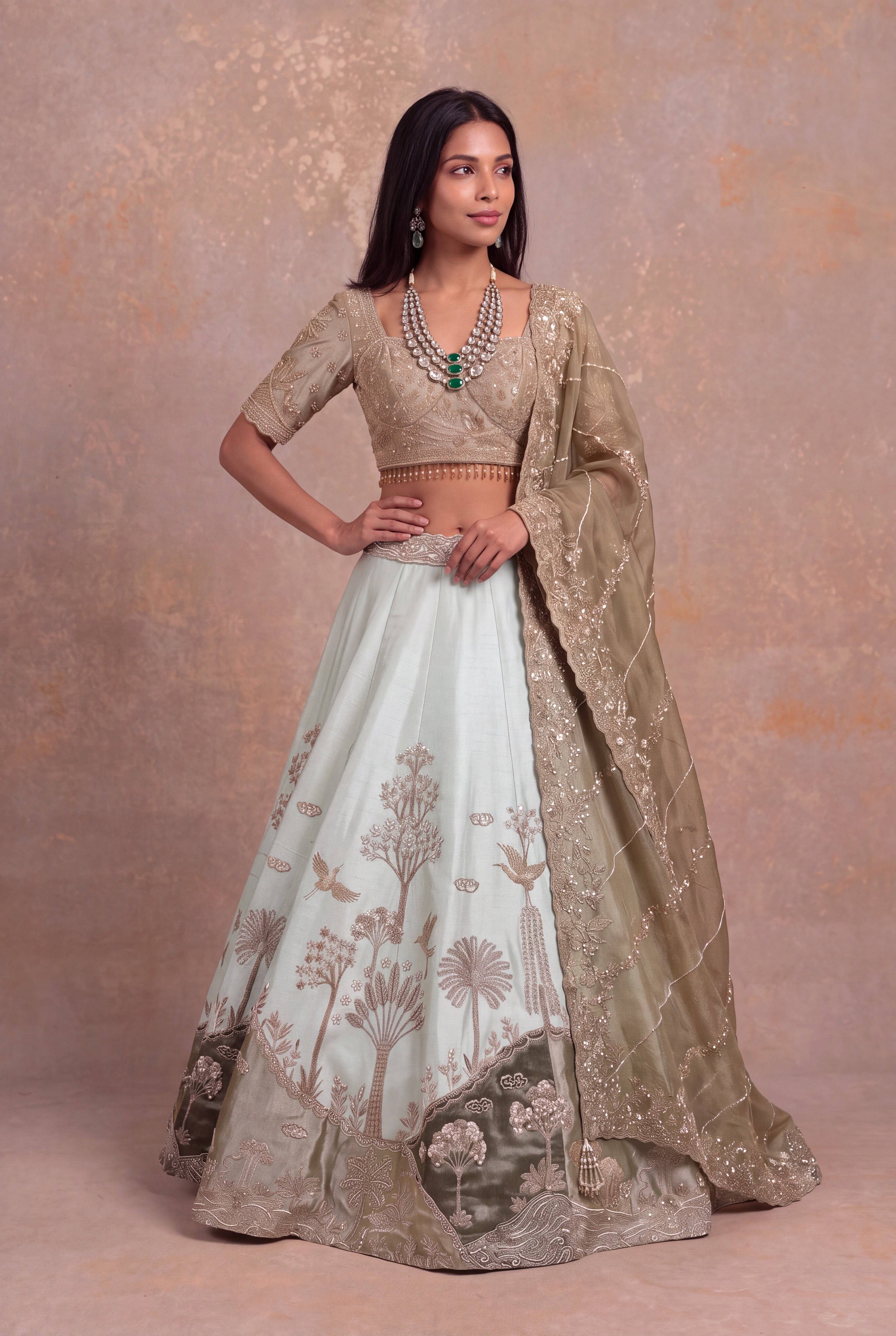 Pista Green Raw Silk Lehenga