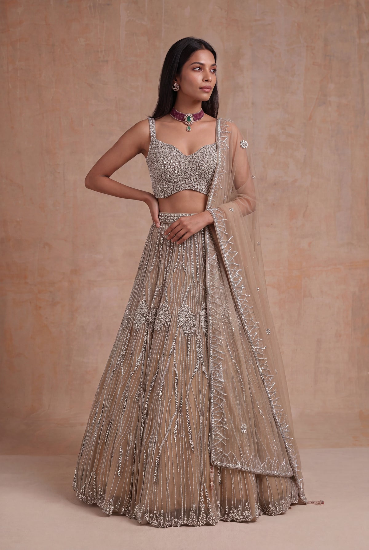 Gold Embellished Net Lehenga