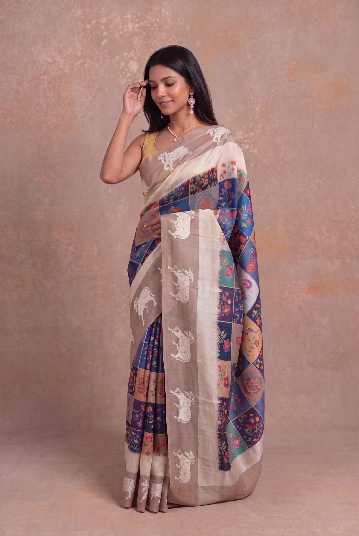 Multicolour Tussar Silk Digital Print Saree