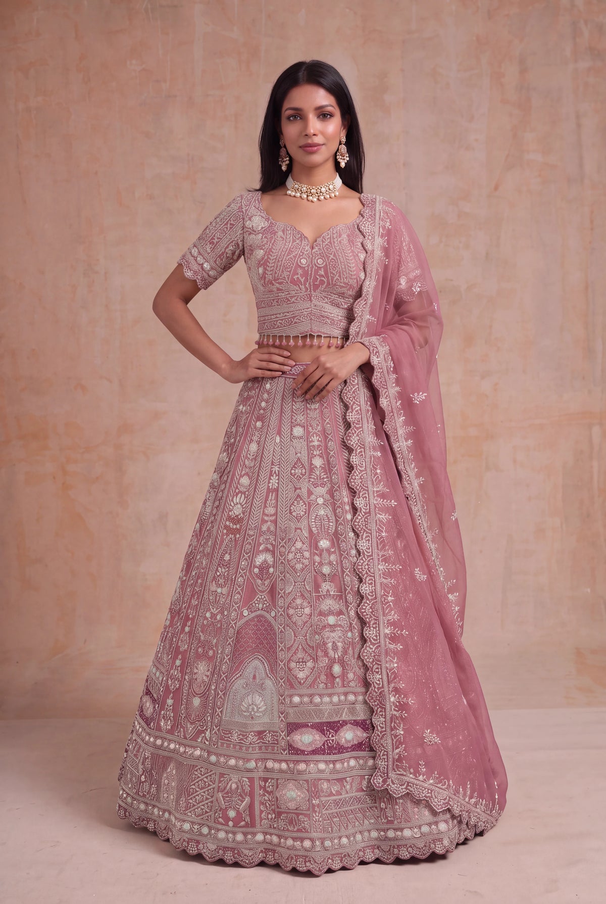 Dusty Rose Raw Silk Lehenga