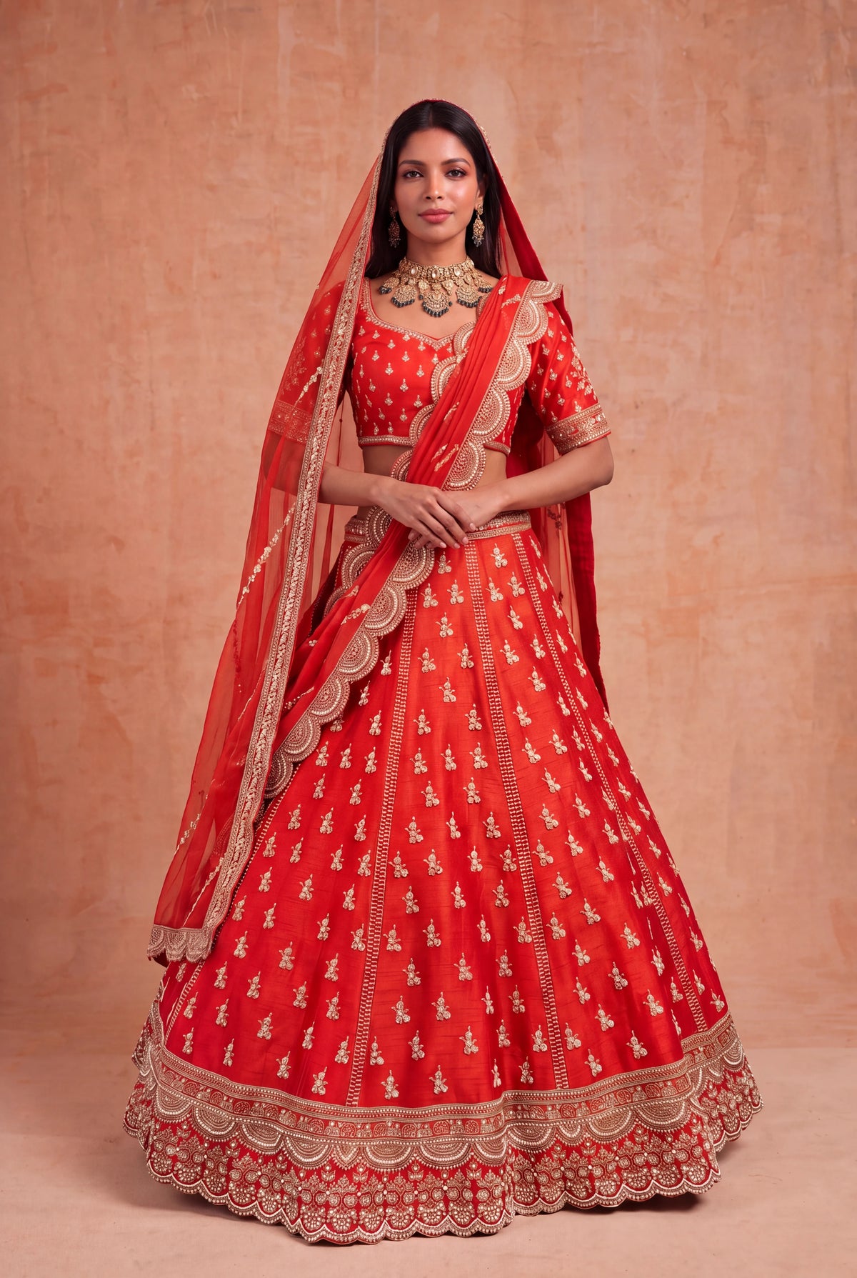 Rust Orange Raw Silk Lehenga