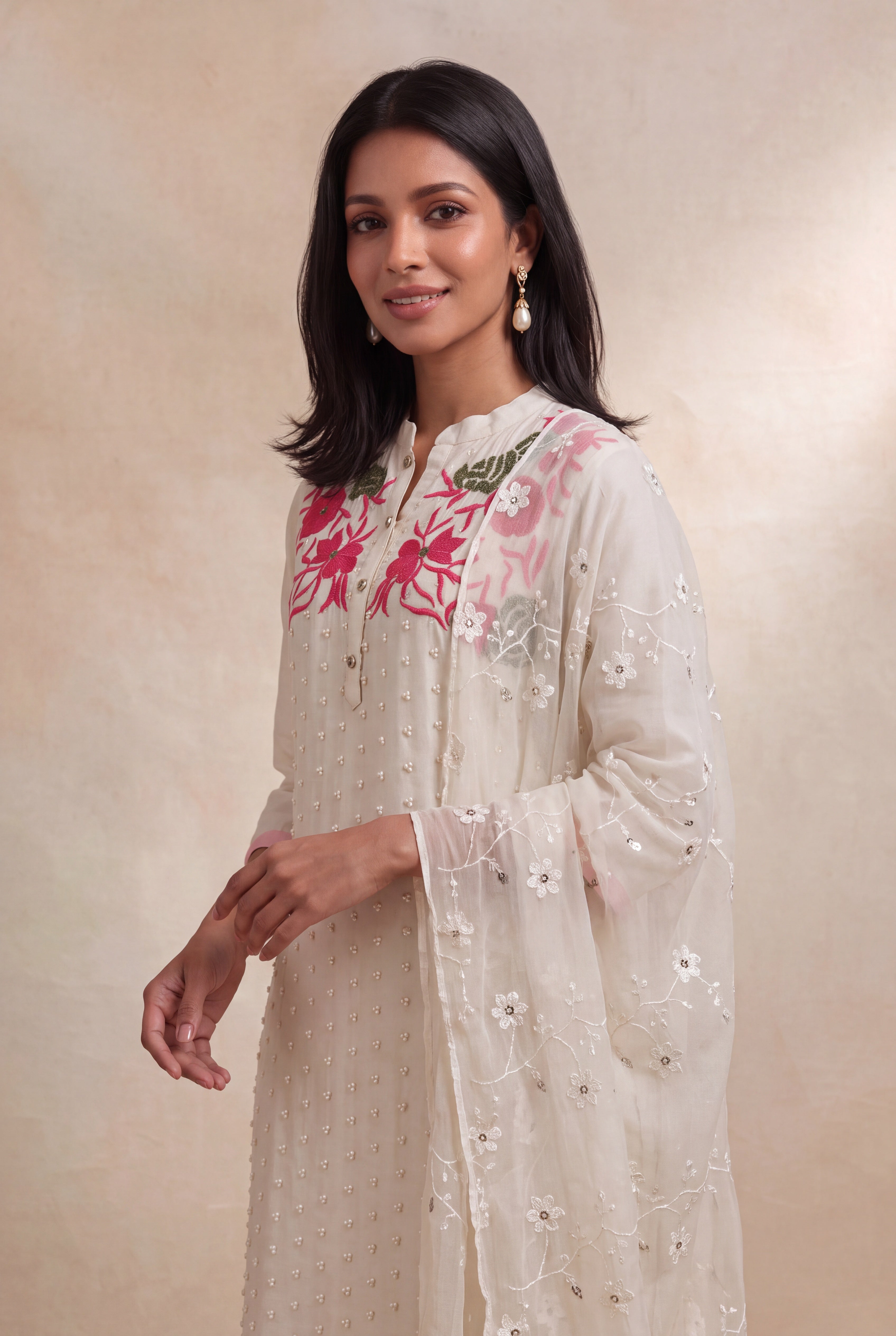 Ivory Silk Straight-Cut Salwar Set