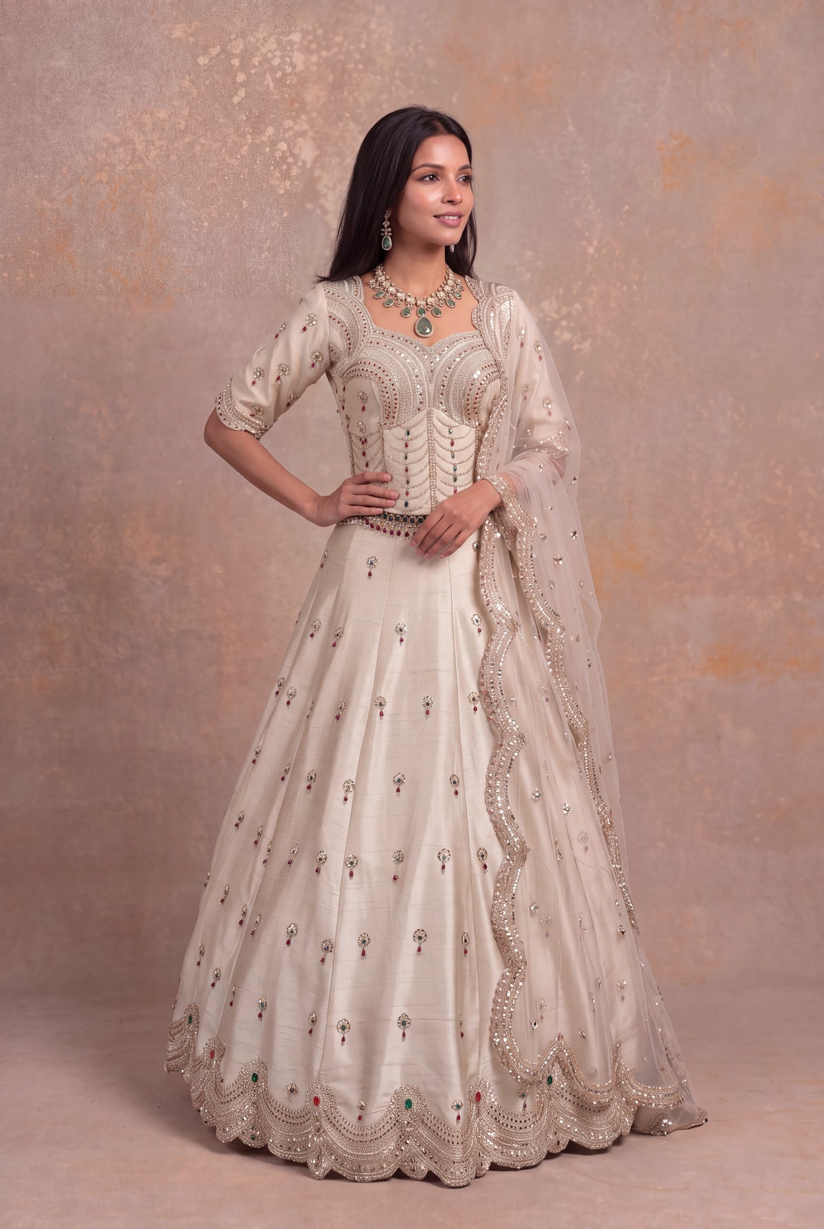 Ivory Raw Silk Lehenga Corset