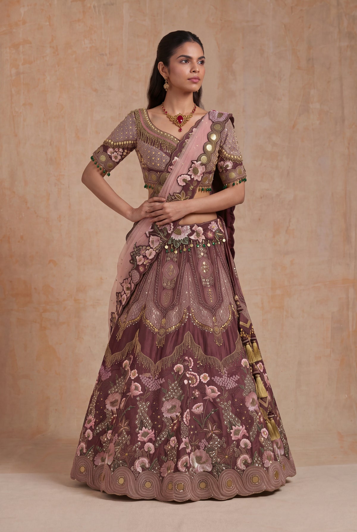 Wine Silk Lehenga