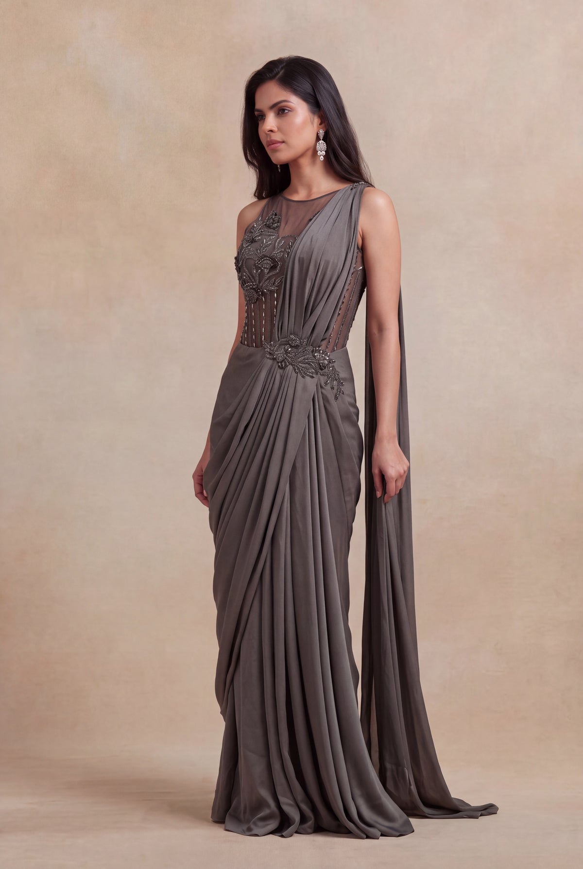 Charcoal Grey Draped Gown