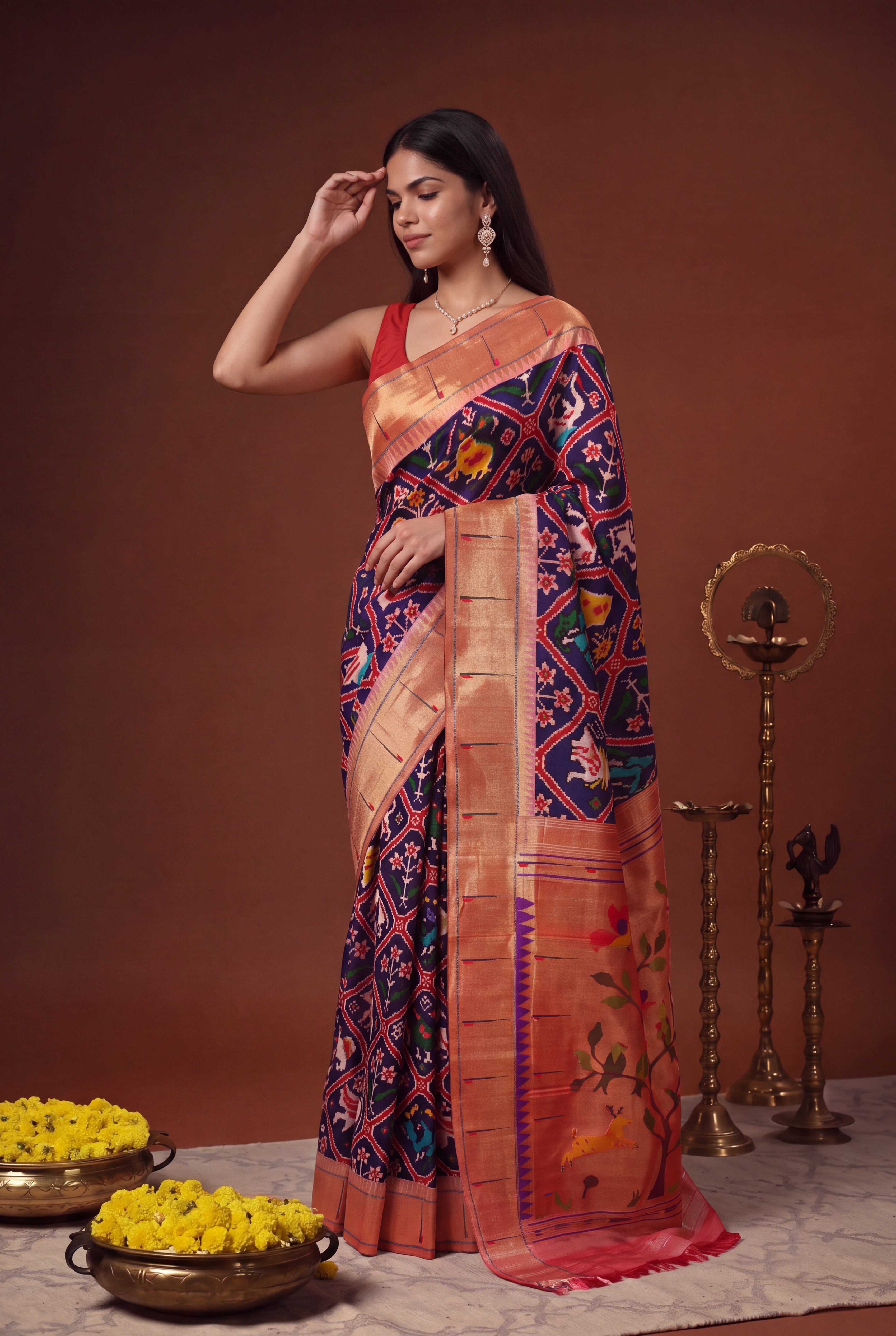 Royal Blue Pattan Patola Fusion Silk Saree